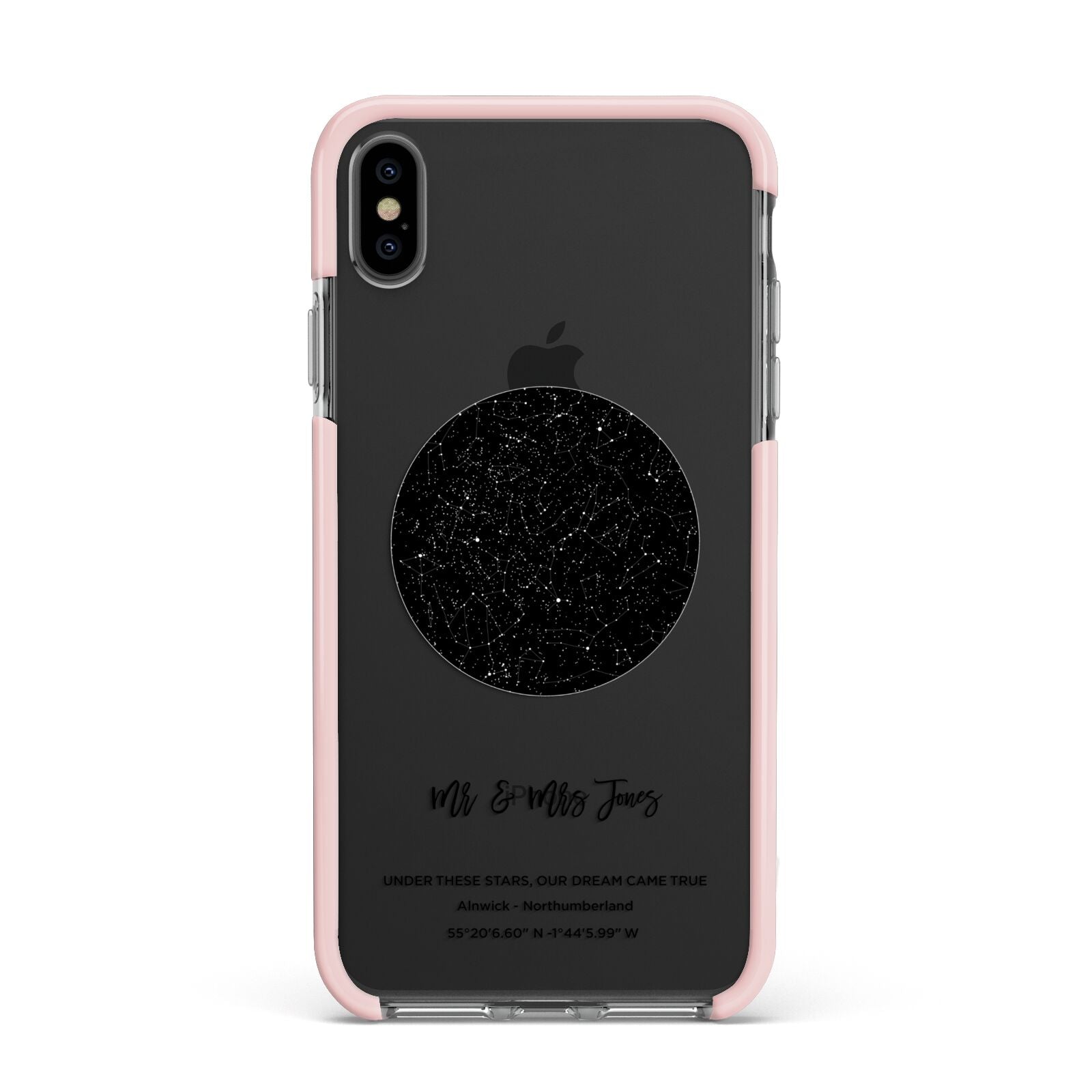 Star Map Apple iPhone Xs Max Impact Case Pink Edge on Black Phone