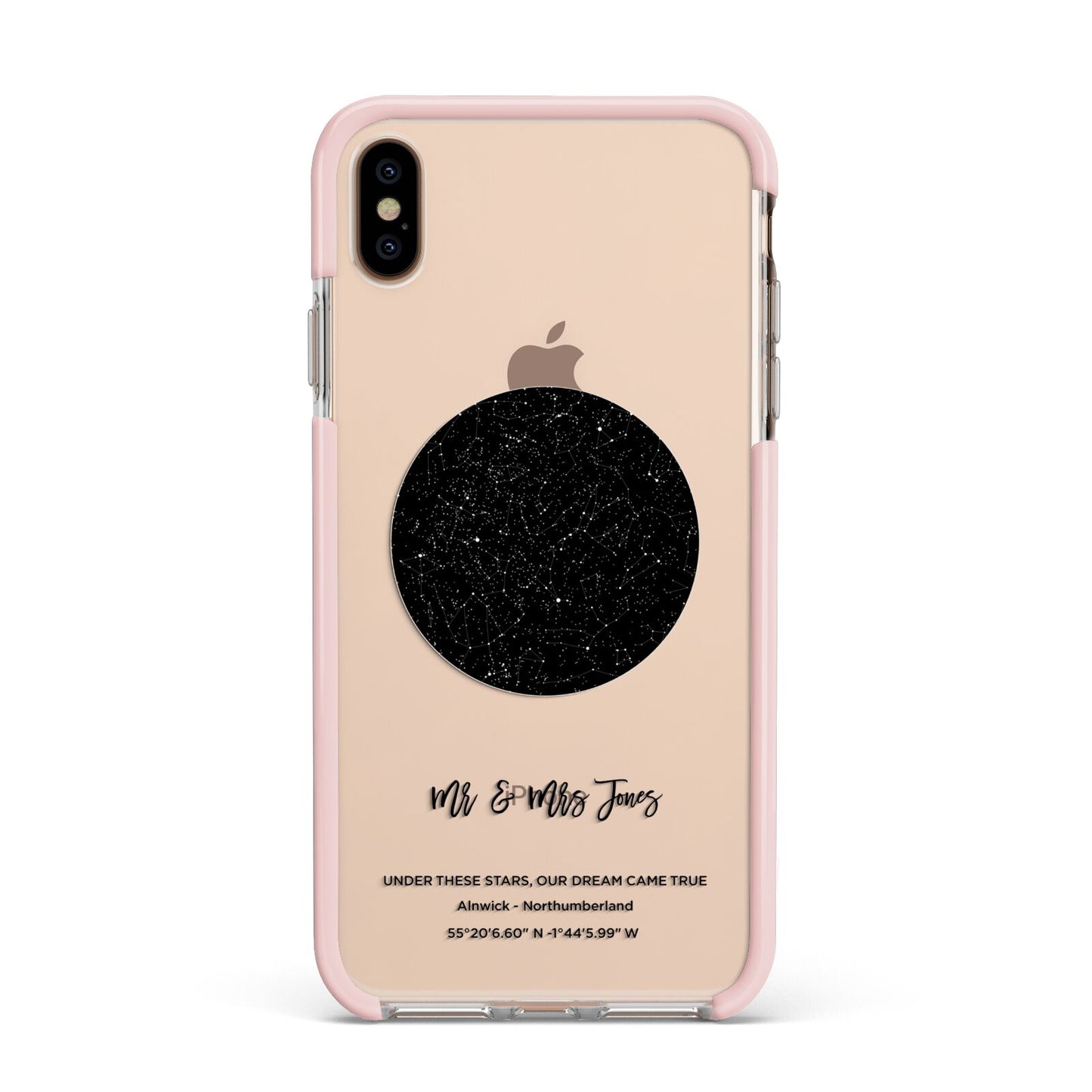 Star Map Apple iPhone Xs Max Impact Case Pink Edge on Gold Phone