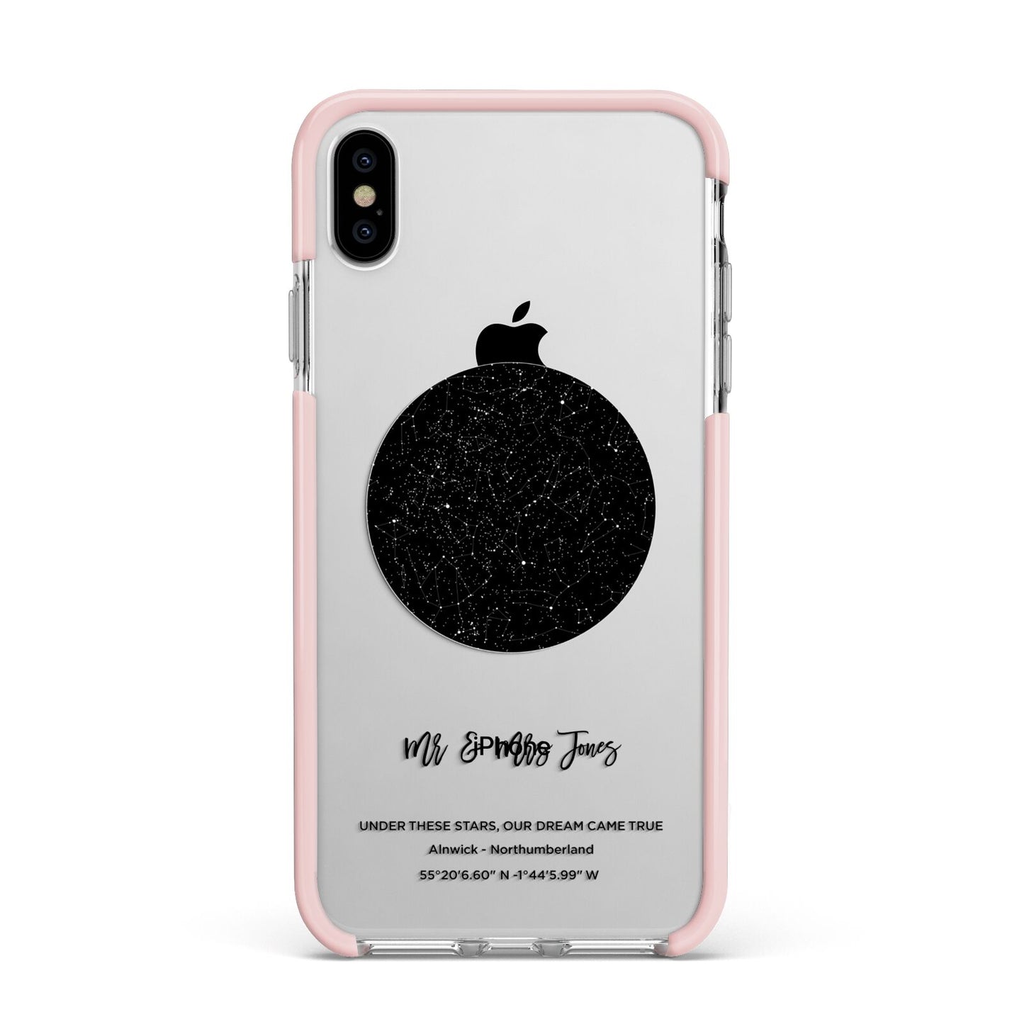 Star Map Apple iPhone Xs Max Impact Case Pink Edge on Silver Phone