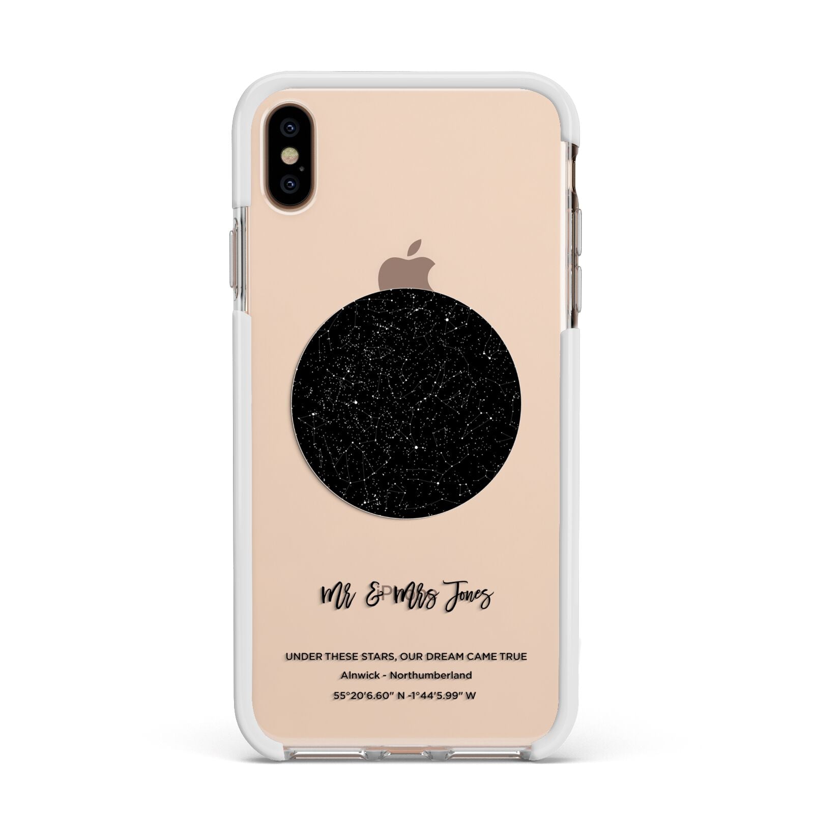 Star Map Apple iPhone Xs Max Impact Case White Edge on Gold Phone