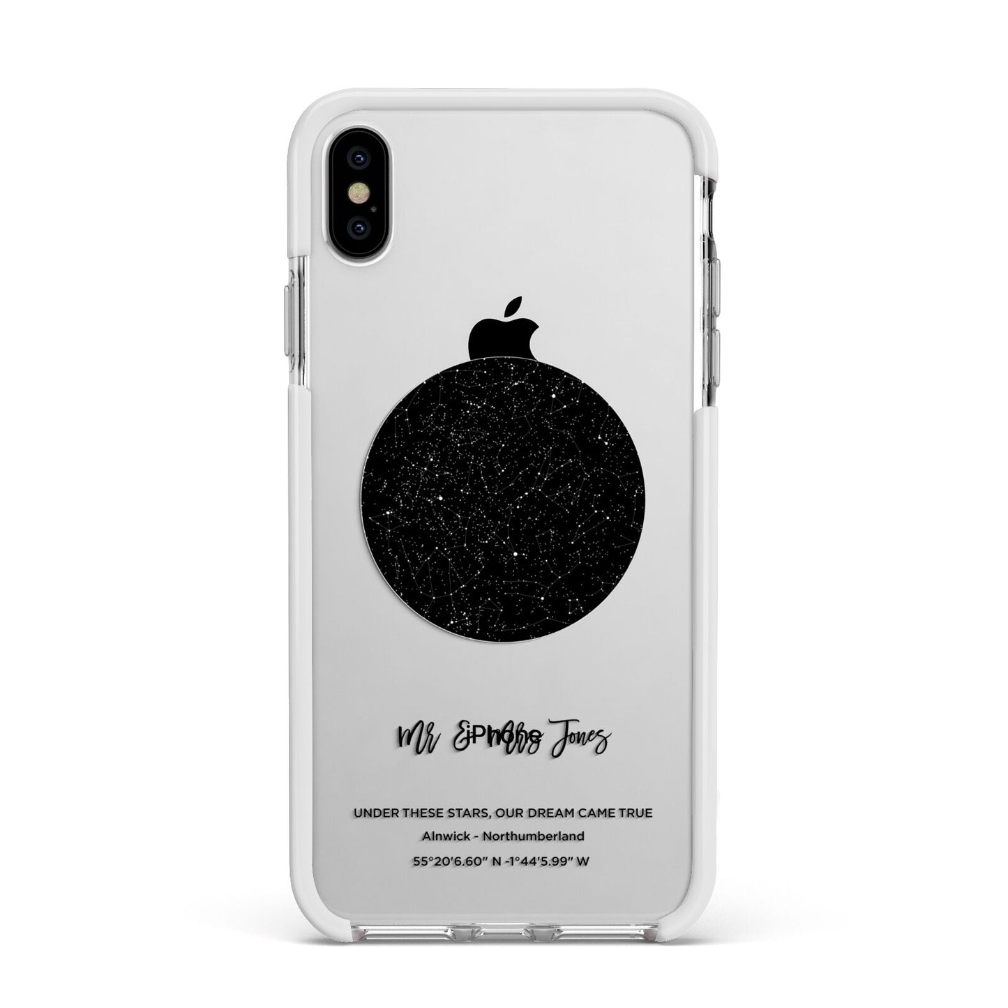 Star Map Apple iPhone Xs Max Impact Case White Edge on Silver Phone