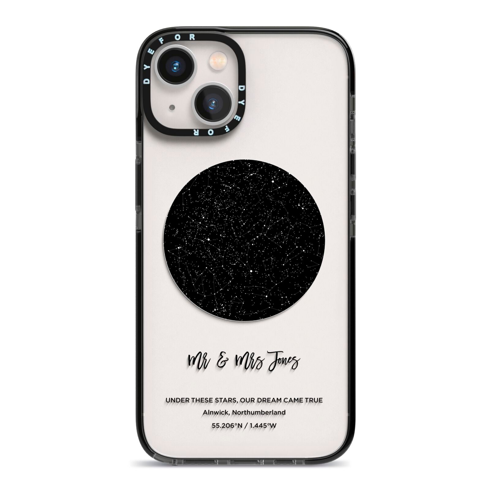Star Map iPhone 13 Black Impact Case on Silver phone