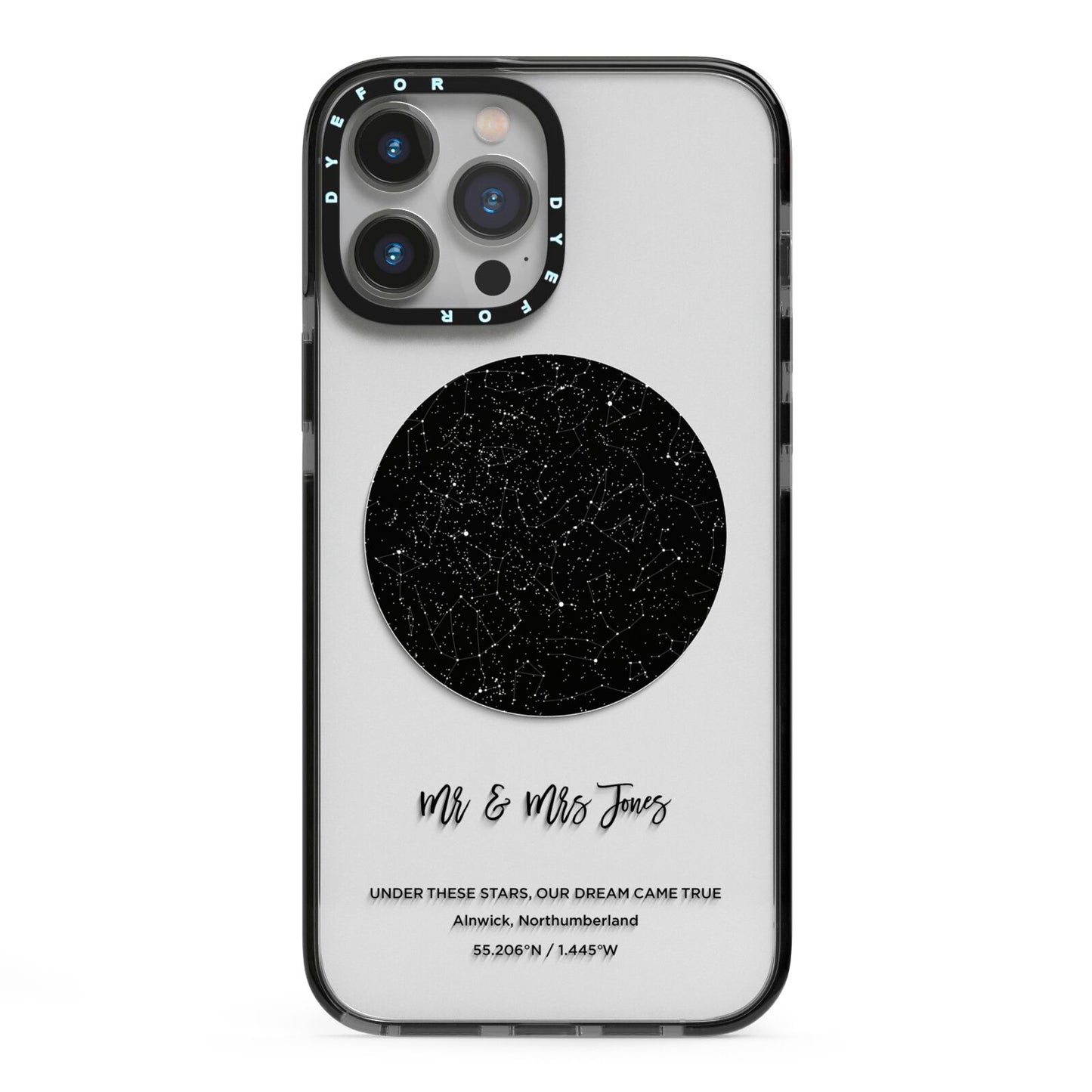 Star Map iPhone 13 Pro Max Black Impact Case on Silver phone