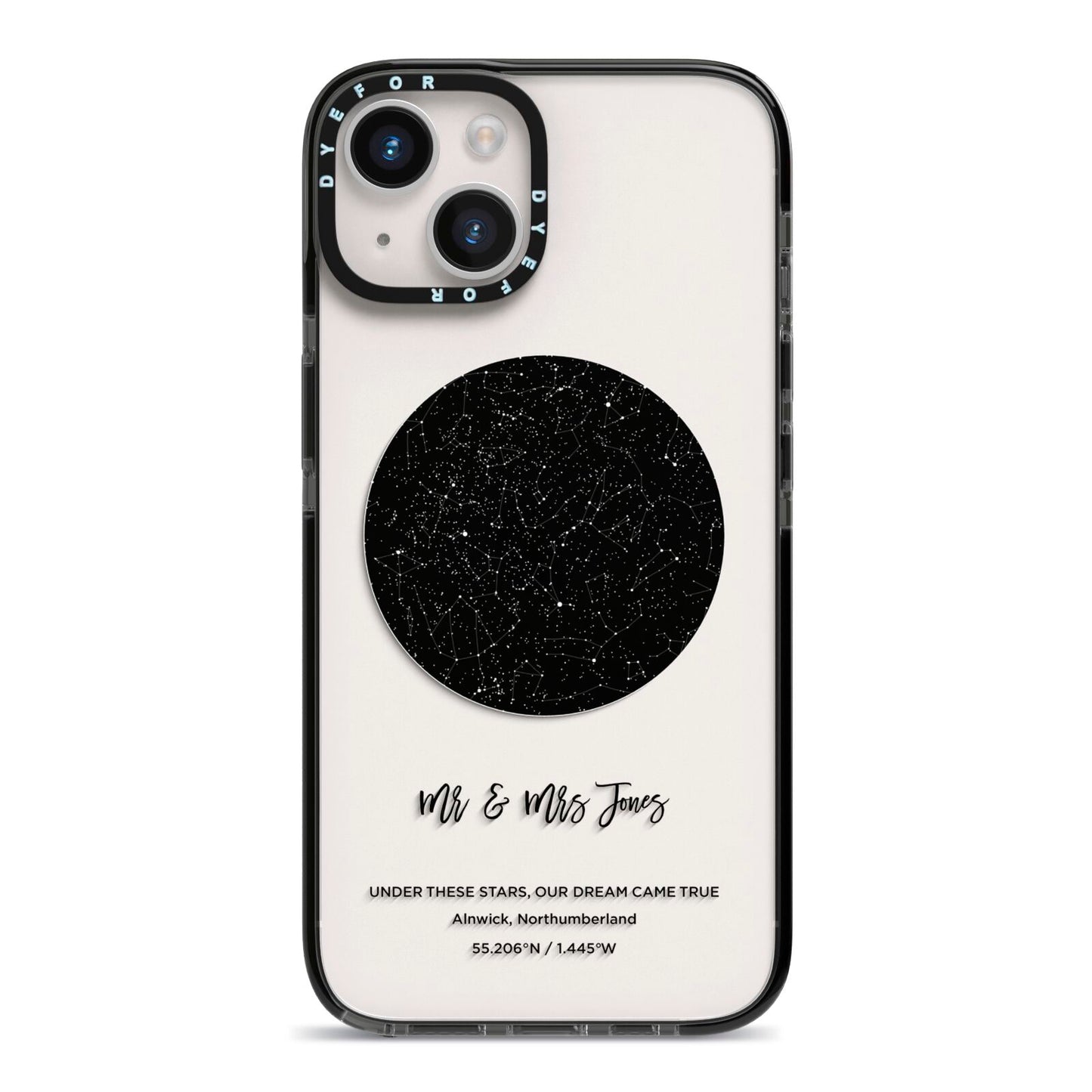 Star Map iPhone 14 Black Impact Case on Silver phone