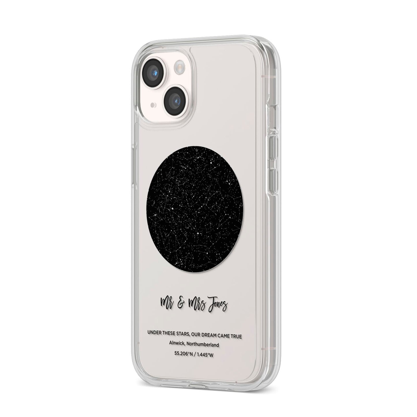 Star Map iPhone 14 Clear Tough Case Starlight Angled Image