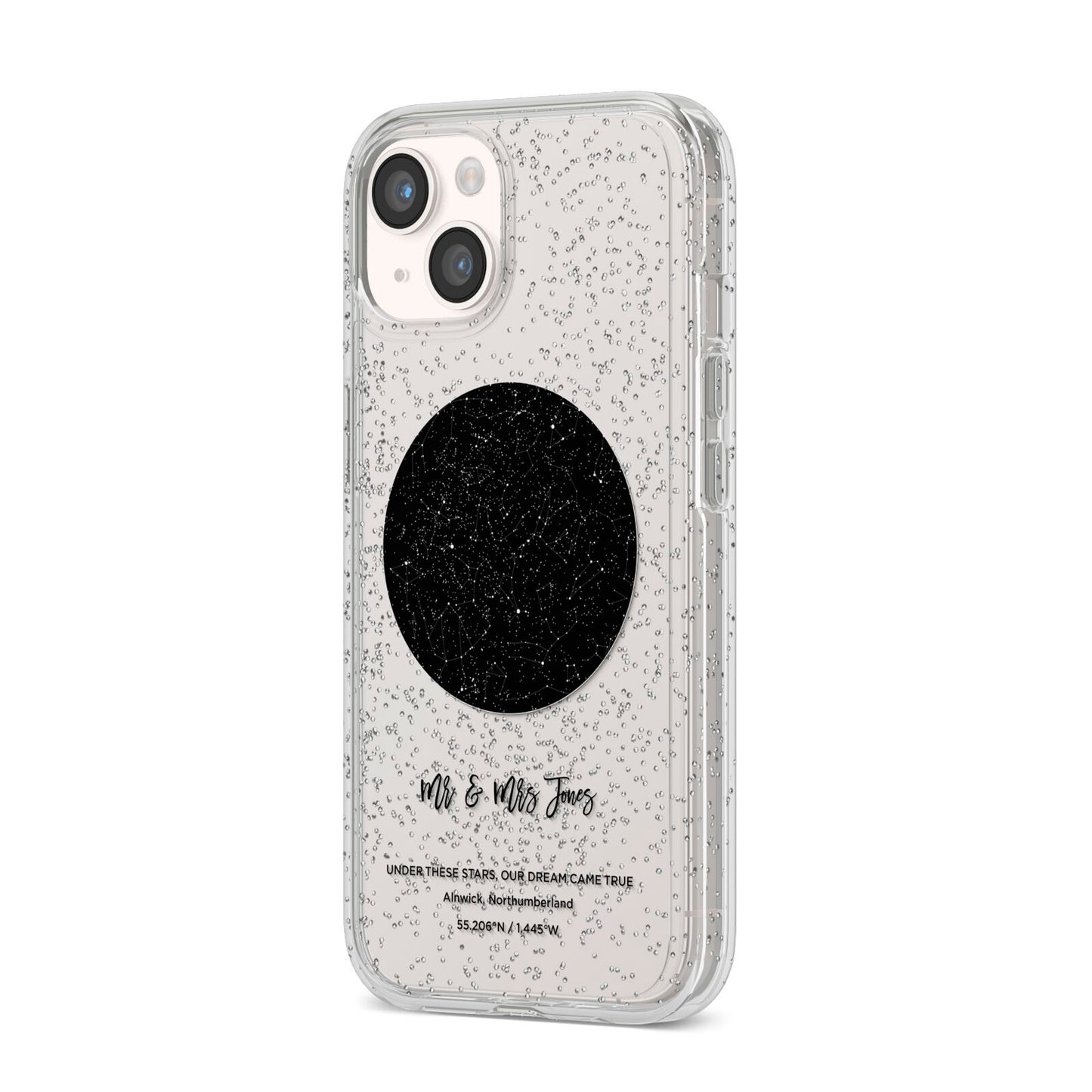 Star Map iPhone 14 Glitter Tough Case Starlight Angled Image