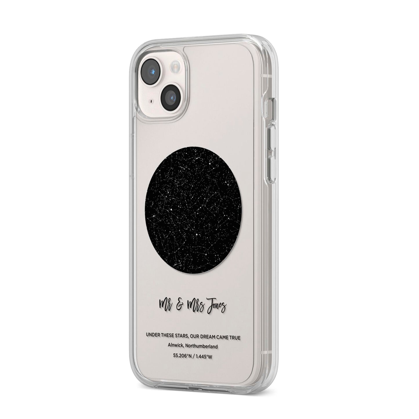 Star Map iPhone 14 Plus Clear Tough Case Starlight Angled Image