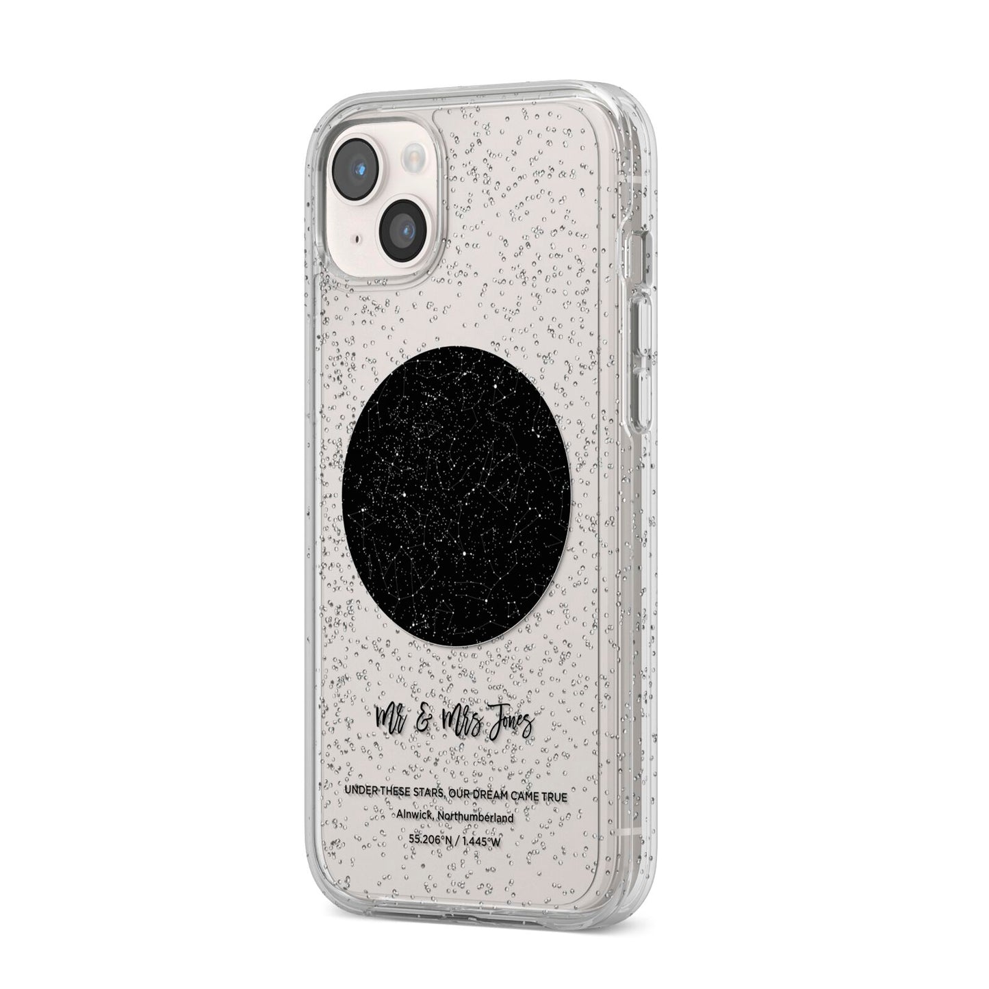 Star Map iPhone 14 Plus Glitter Tough Case Starlight Angled Image