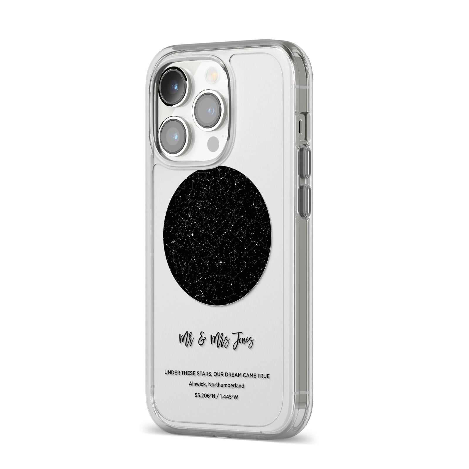 Star Map iPhone 14 Pro Clear Tough Case Silver Angled Image
