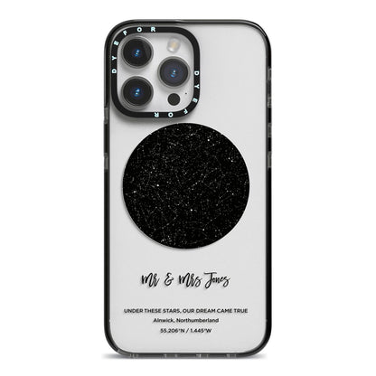 Star Map iPhone 14 Pro Max Black Impact Case on Silver phone