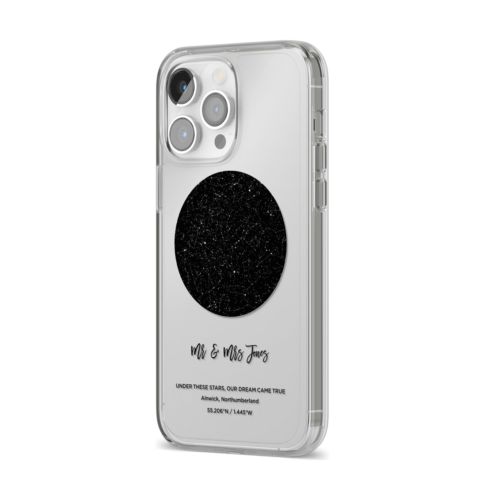 Star Map iPhone 14 Pro Max Clear Tough Case Silver Angled Image