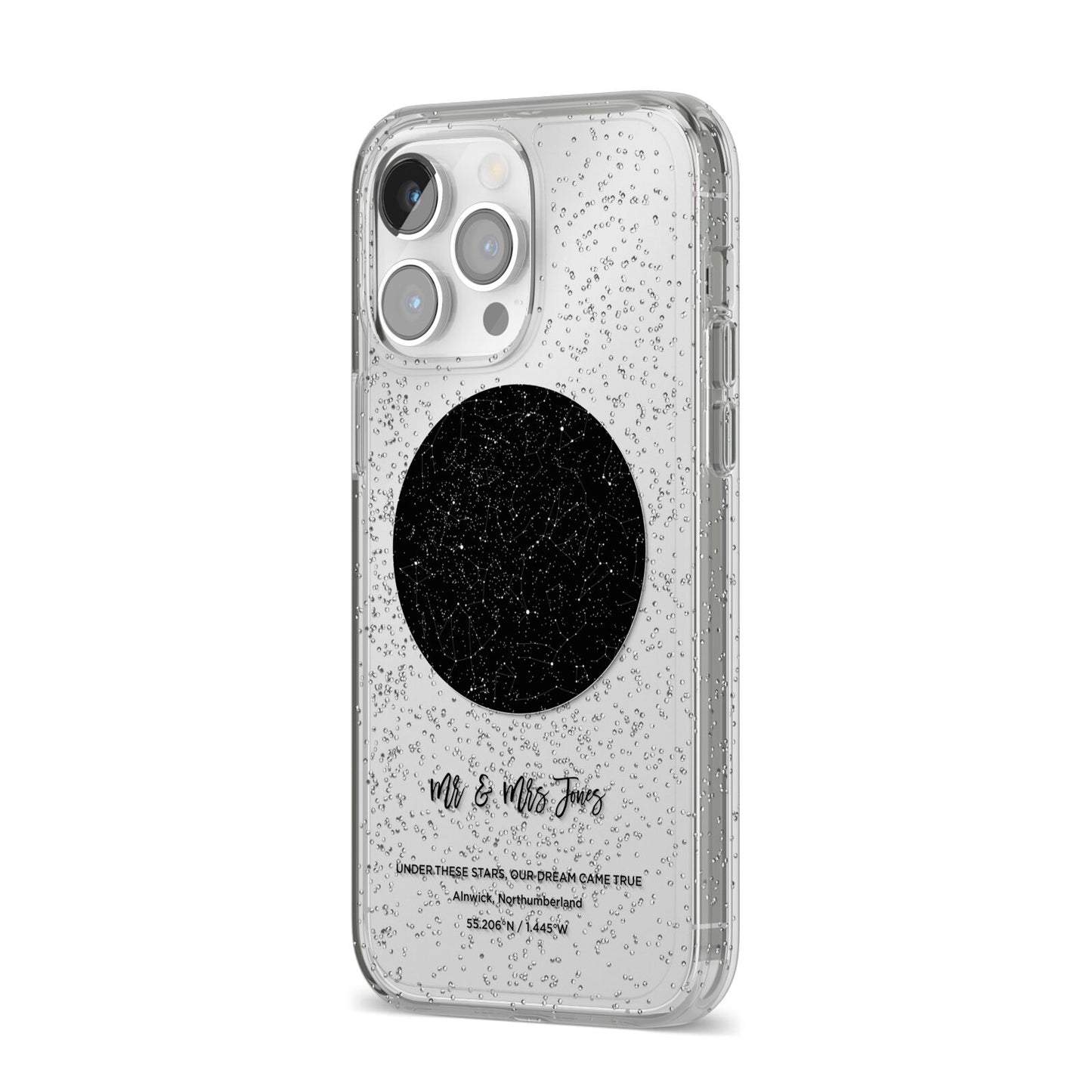 Star Map iPhone 14 Pro Max Glitter Tough Case Silver Angled Image