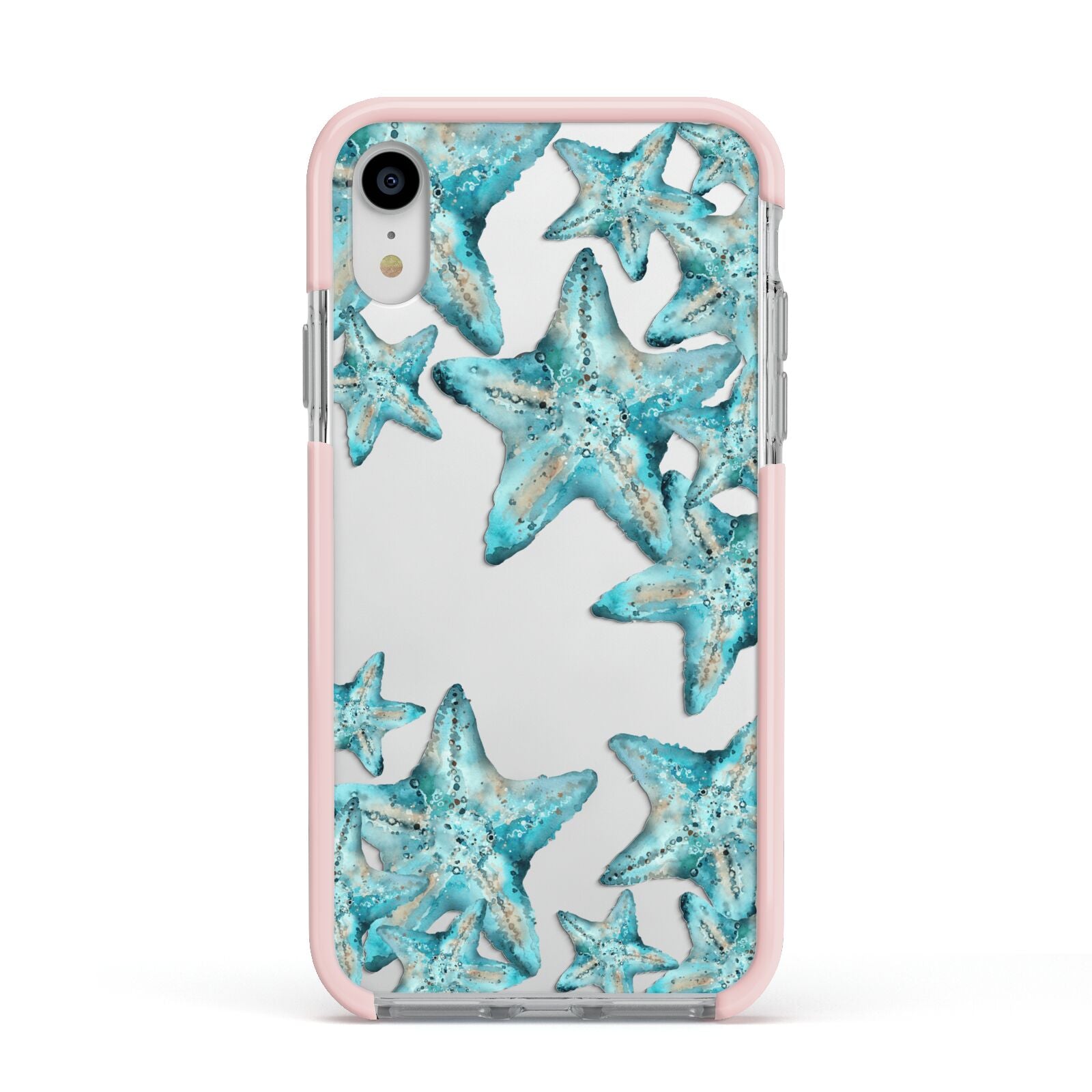 Starfish Apple iPhone XR Impact Case Pink Edge on Silver Phone