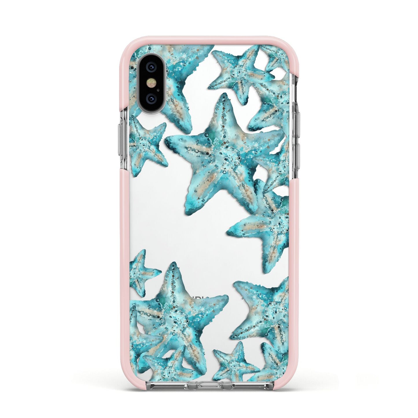 Starfish Apple iPhone Xs Impact Case Pink Edge on Silver Phone