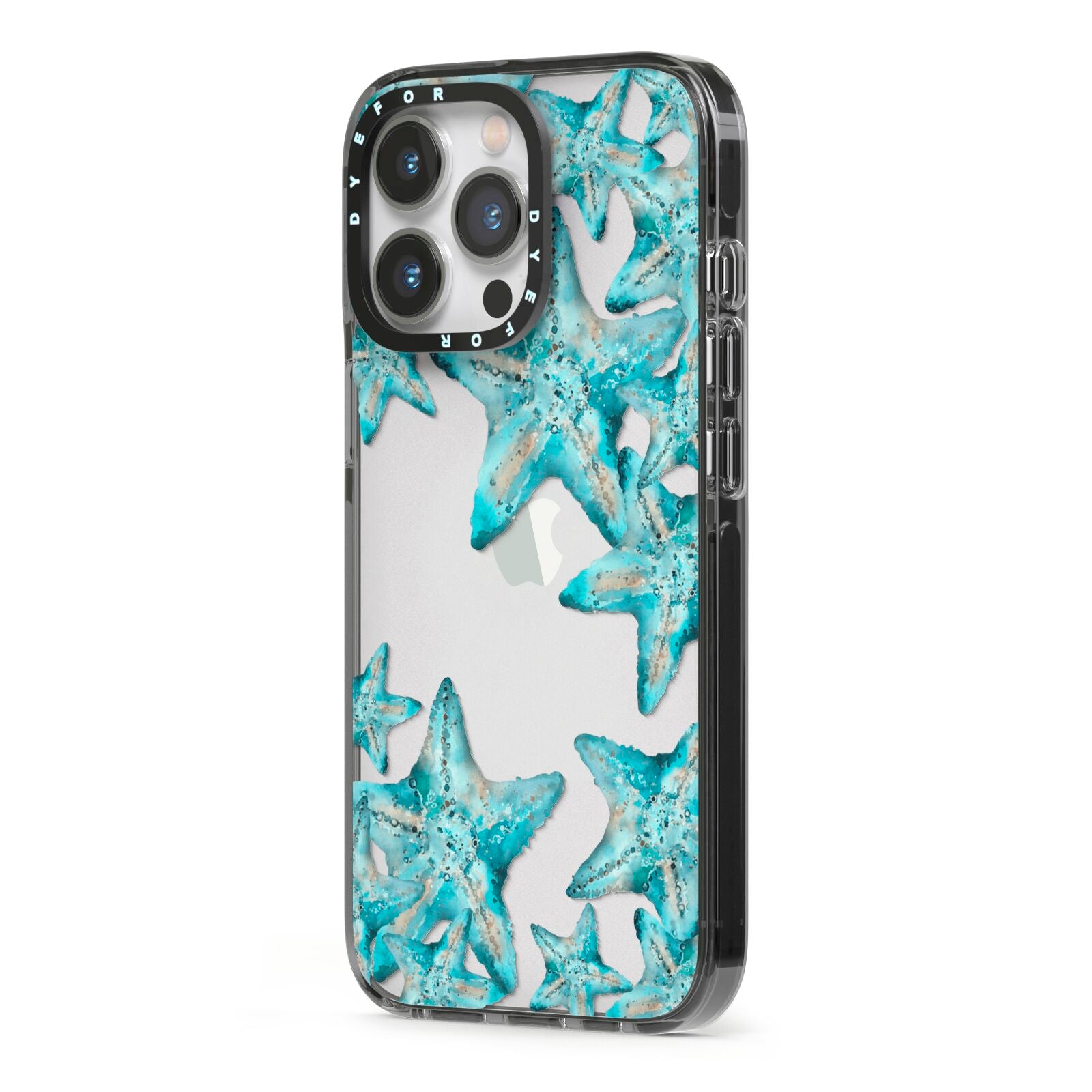 Starfish iPhone 13 Pro Black Impact Case Side Angle on Silver phone