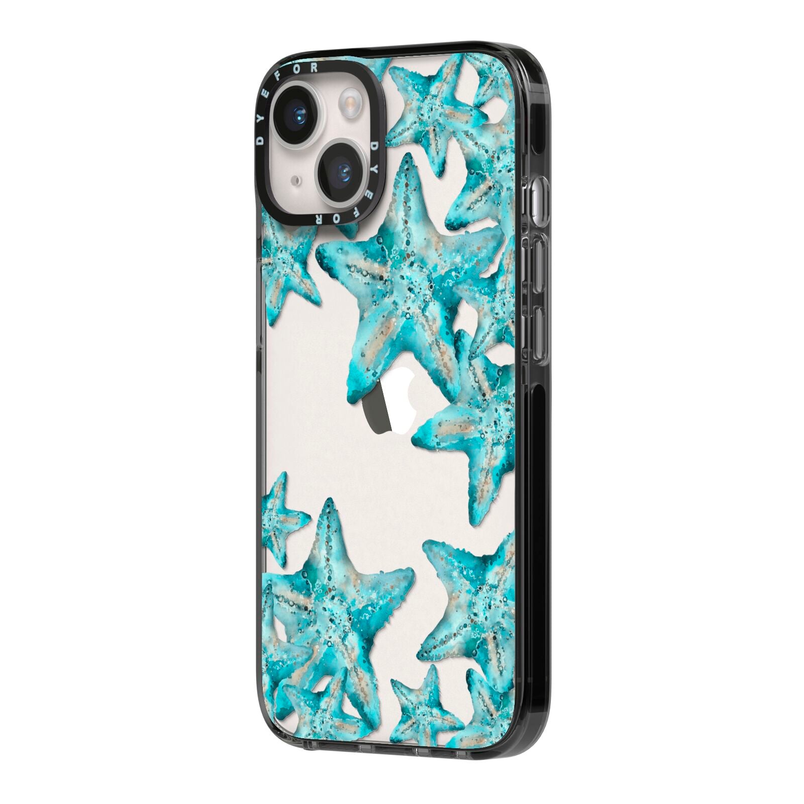 Starfish iPhone 14 Black Impact Case Side Angle on Silver phone