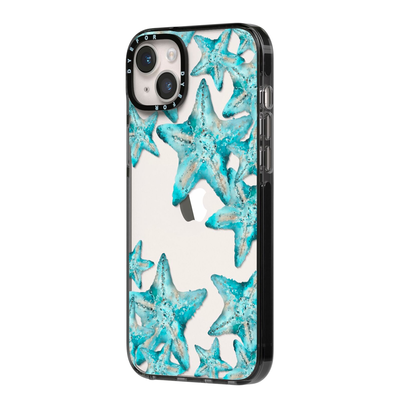 Starfish iPhone 14 Plus Black Impact Case Side Angle on Silver phone