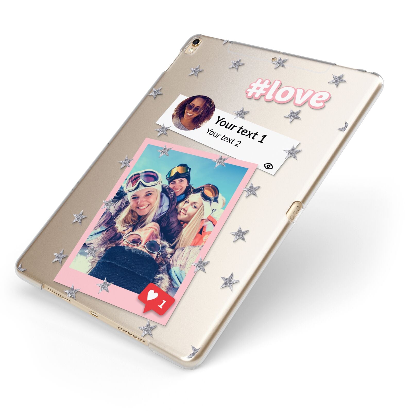 Starry Social Media Photo Montage Upload with Text Apple iPad Case on Gold iPad Side View