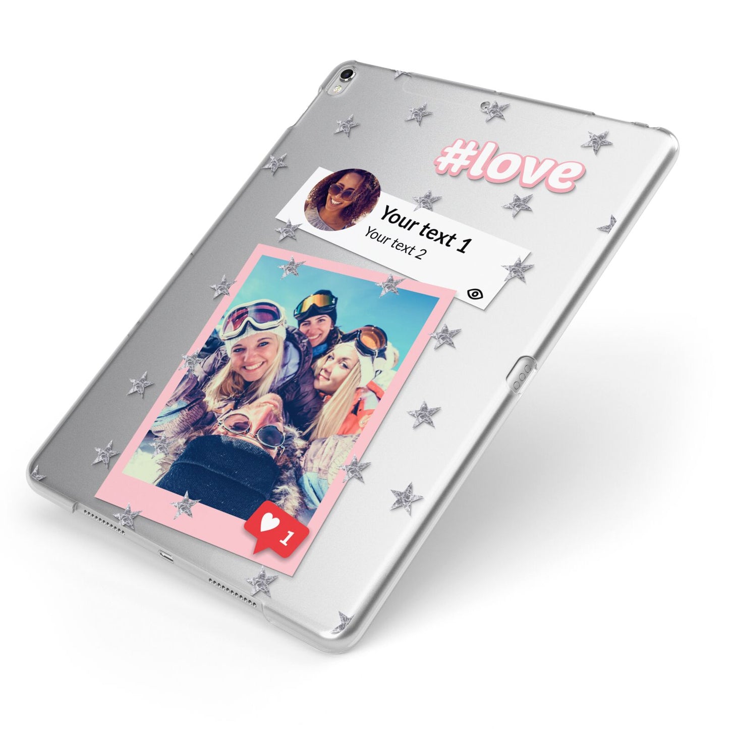 Starry Social Media Photo Montage Upload with Text Apple iPad Case on Silver iPad Side View