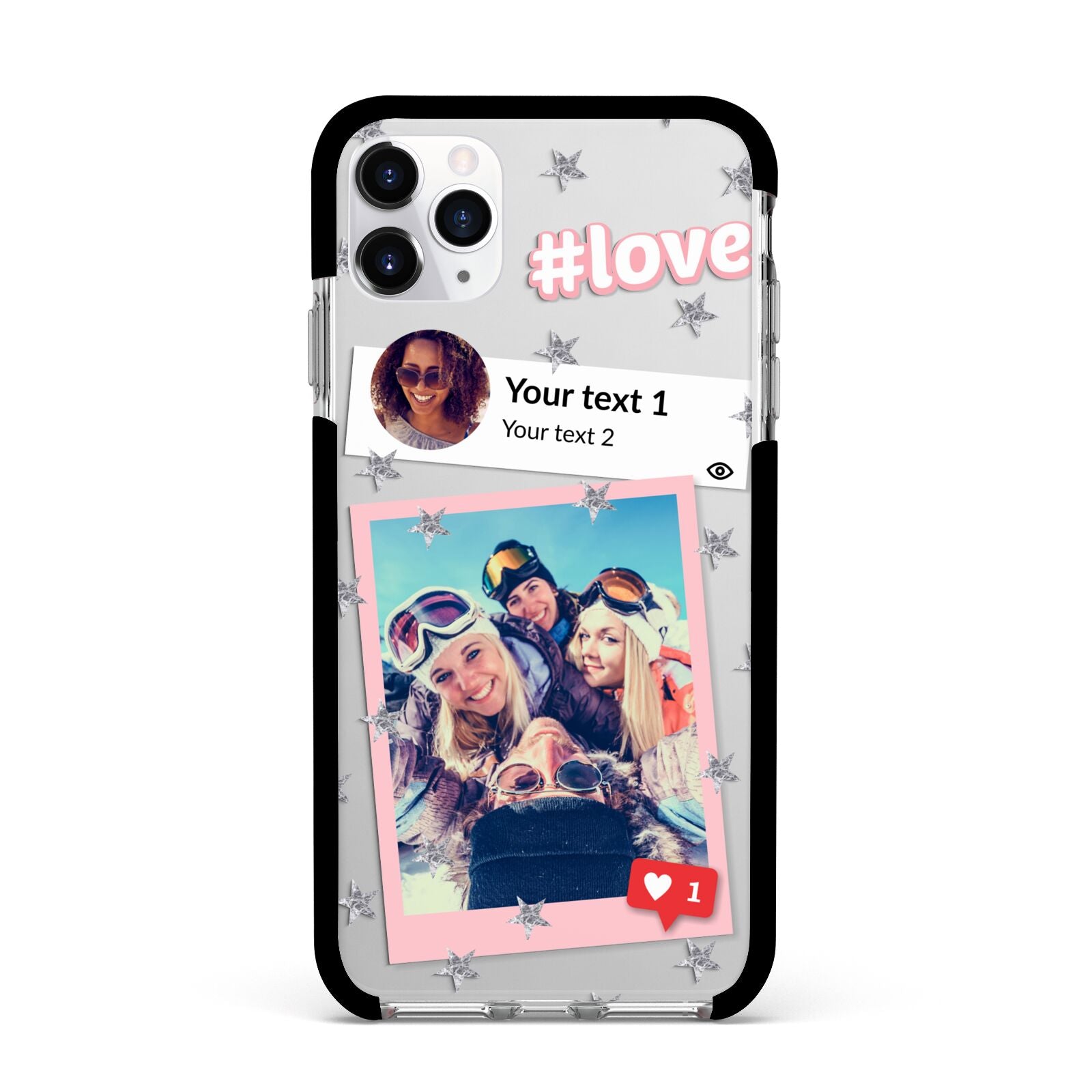 Starry Social Media Photo Montage Upload with Text Apple iPhone 11 Pro Max in Silver with Black Impact Case