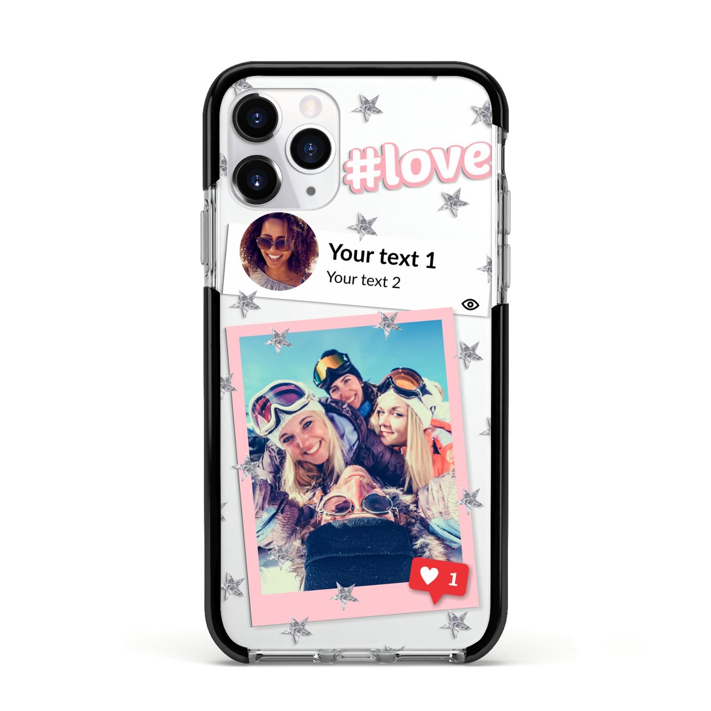 Starry Social Media Photo Montage Upload with Text Apple iPhone 11 Pro in Silver with Black Impact Case