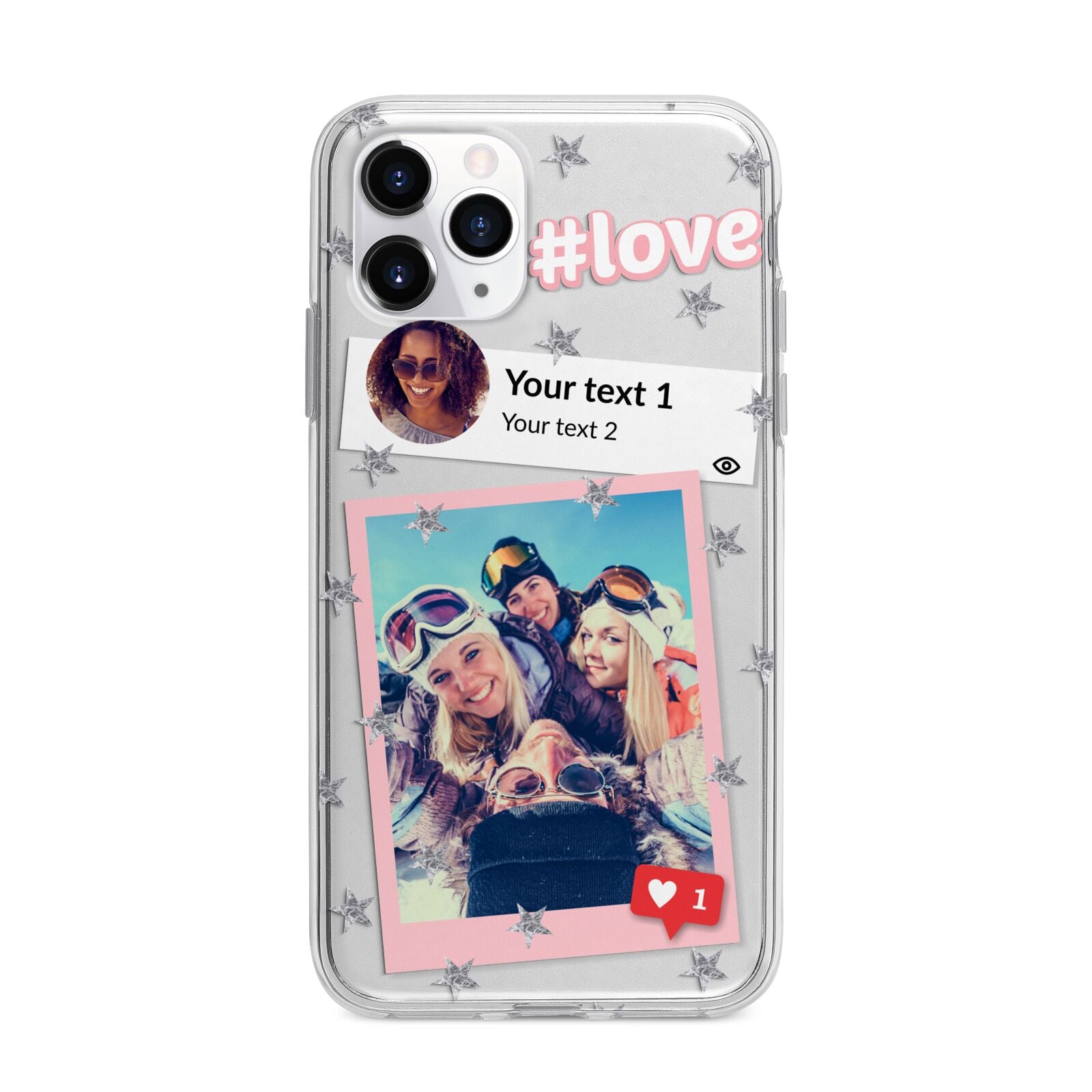 Starry Social Media Photo Montage Upload with Text Apple iPhone 11 Pro in Silver with Bumper Case