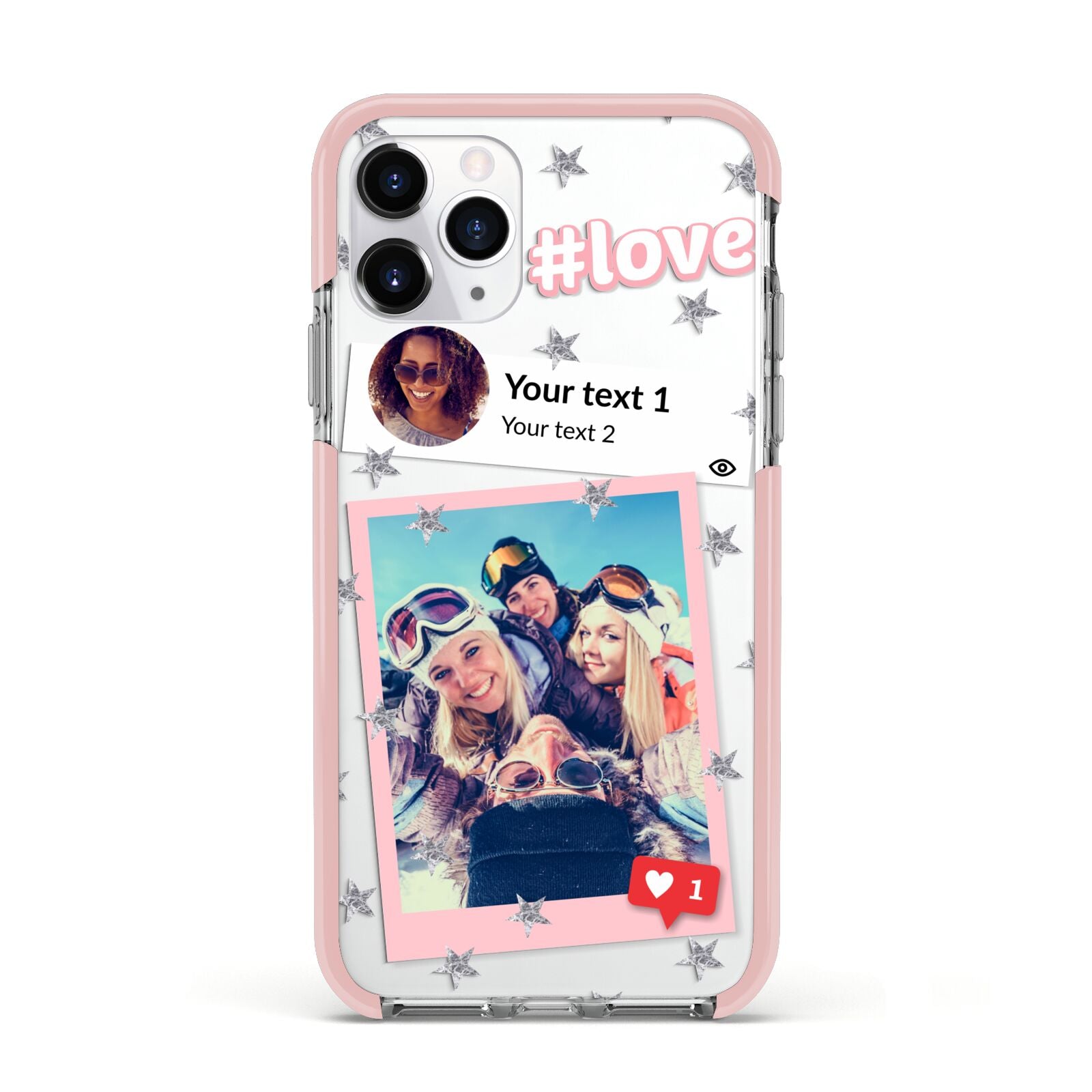 Starry Social Media Photo Montage Upload with Text Apple iPhone 11 Pro in Silver with Pink Impact Case