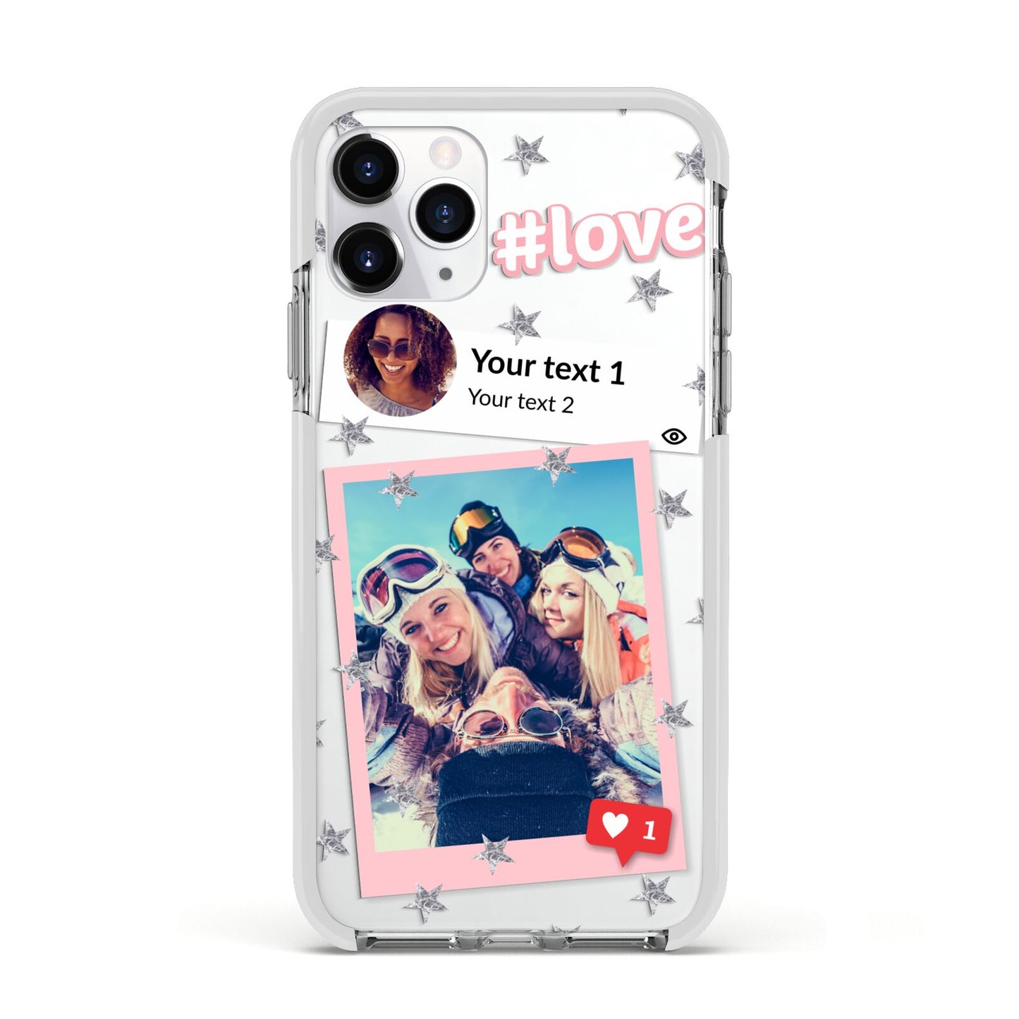 Starry Social Media Photo Montage Upload with Text Apple iPhone 11 Pro in Silver with White Impact Case