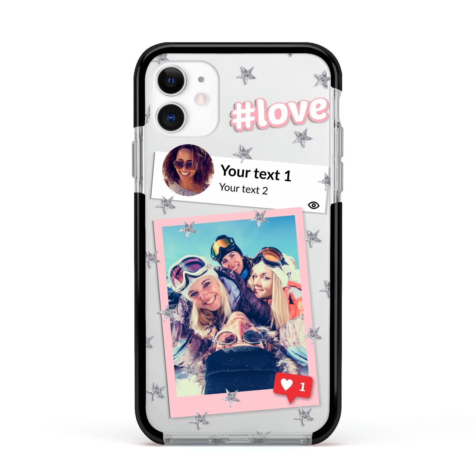 Starry Social Media Photo Montage Upload with Text Apple iPhone 11 in White with Black Impact Case