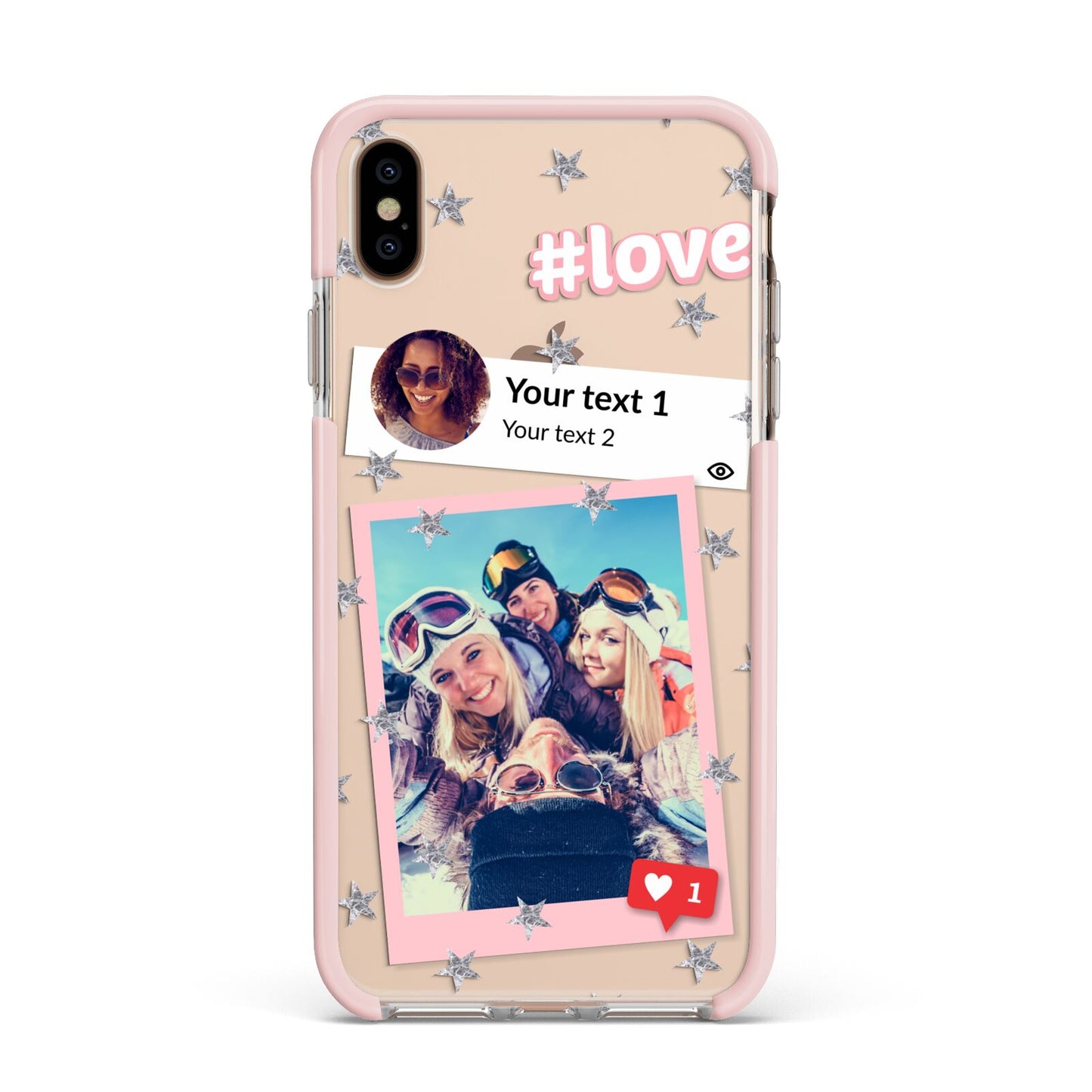 Starry Social Media Photo Montage Upload with Text Apple iPhone Xs Max Impact Case Pink Edge on Gold Phone