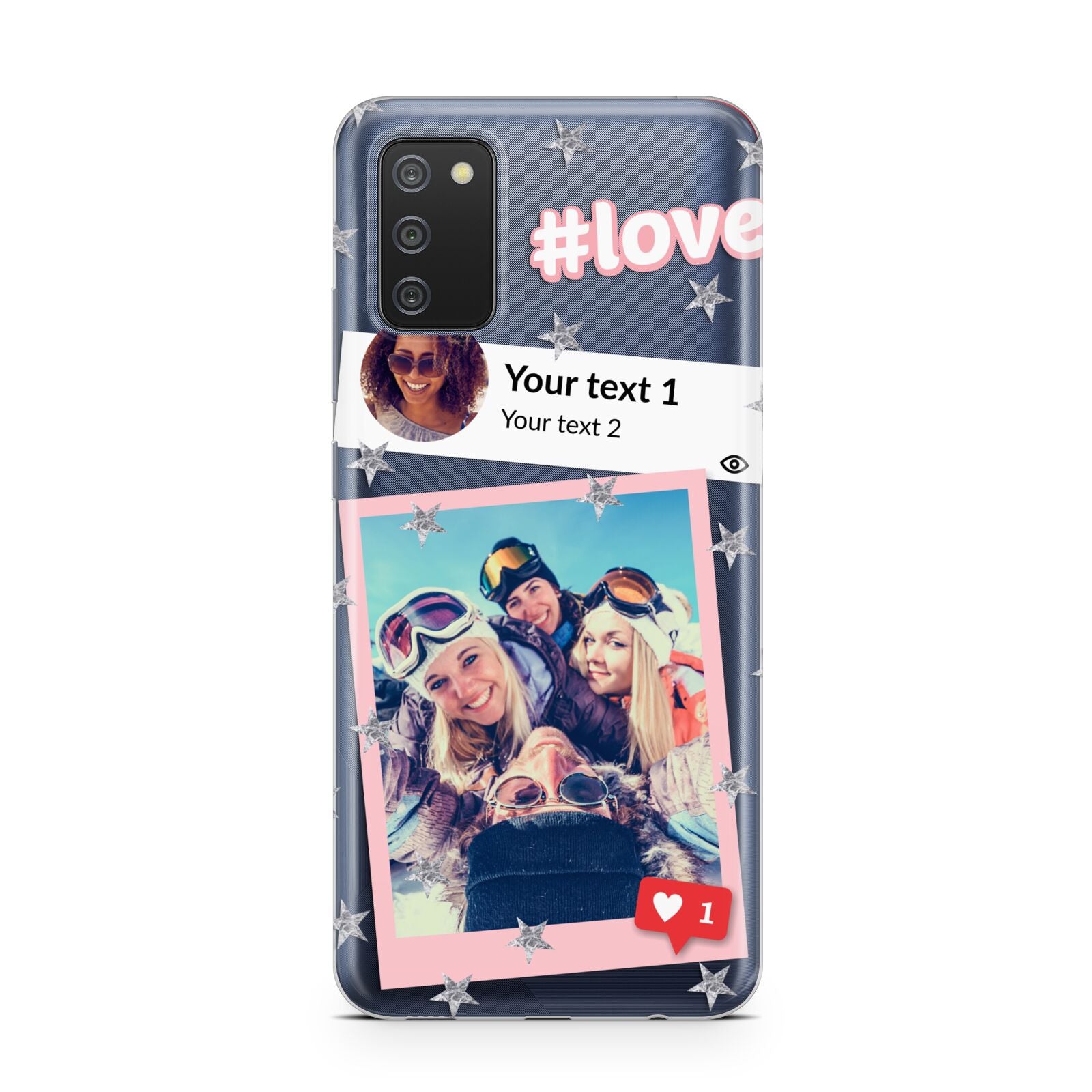 Starry Social Media Photo Montage Upload with Text Samsung A02s Case