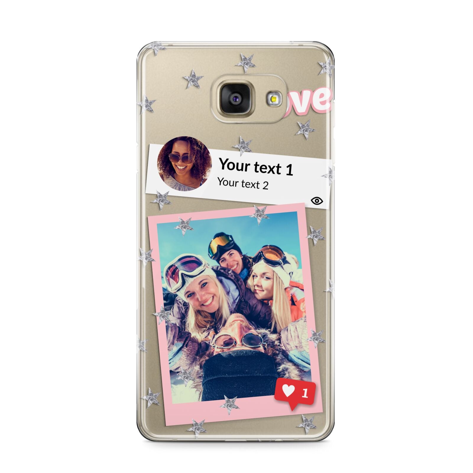 Starry Social Media Photo Montage Upload with Text Samsung Galaxy A9 2016 Case on gold phone