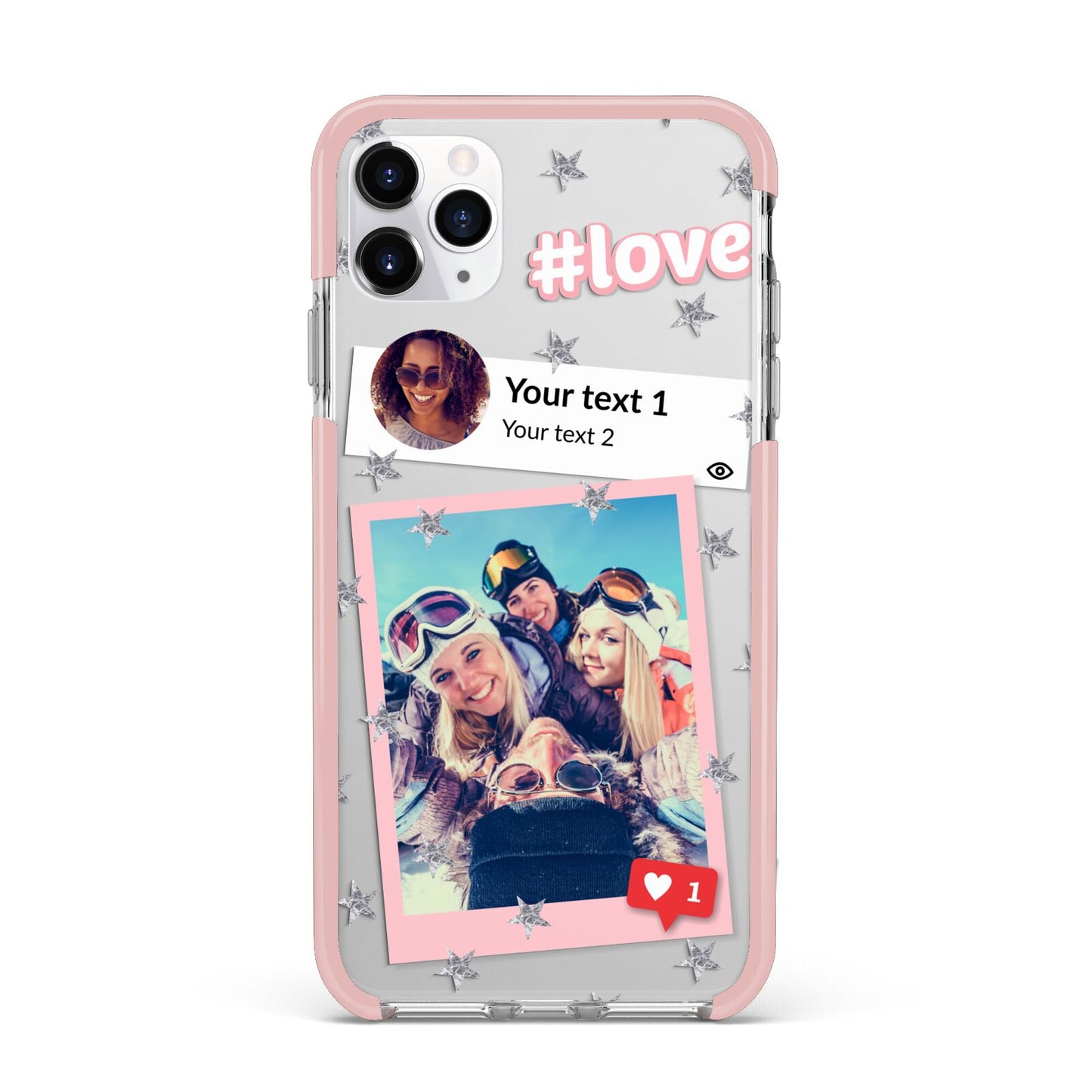 Starry Social Media Photo Montage Upload with Text iPhone 11 Pro Max Impact Pink Edge Case
