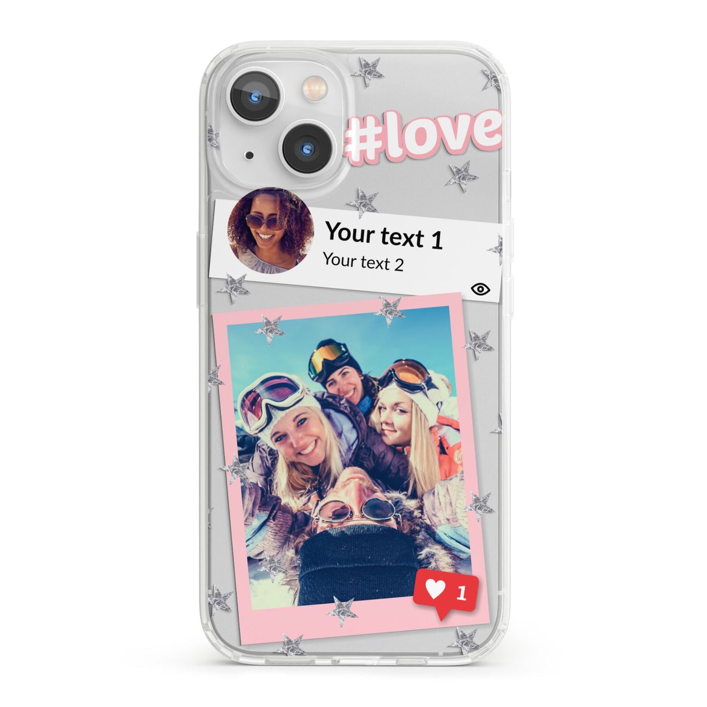 Starry Social Media Photo Montage Upload with Text iPhone 13 Clear Bumper Case
