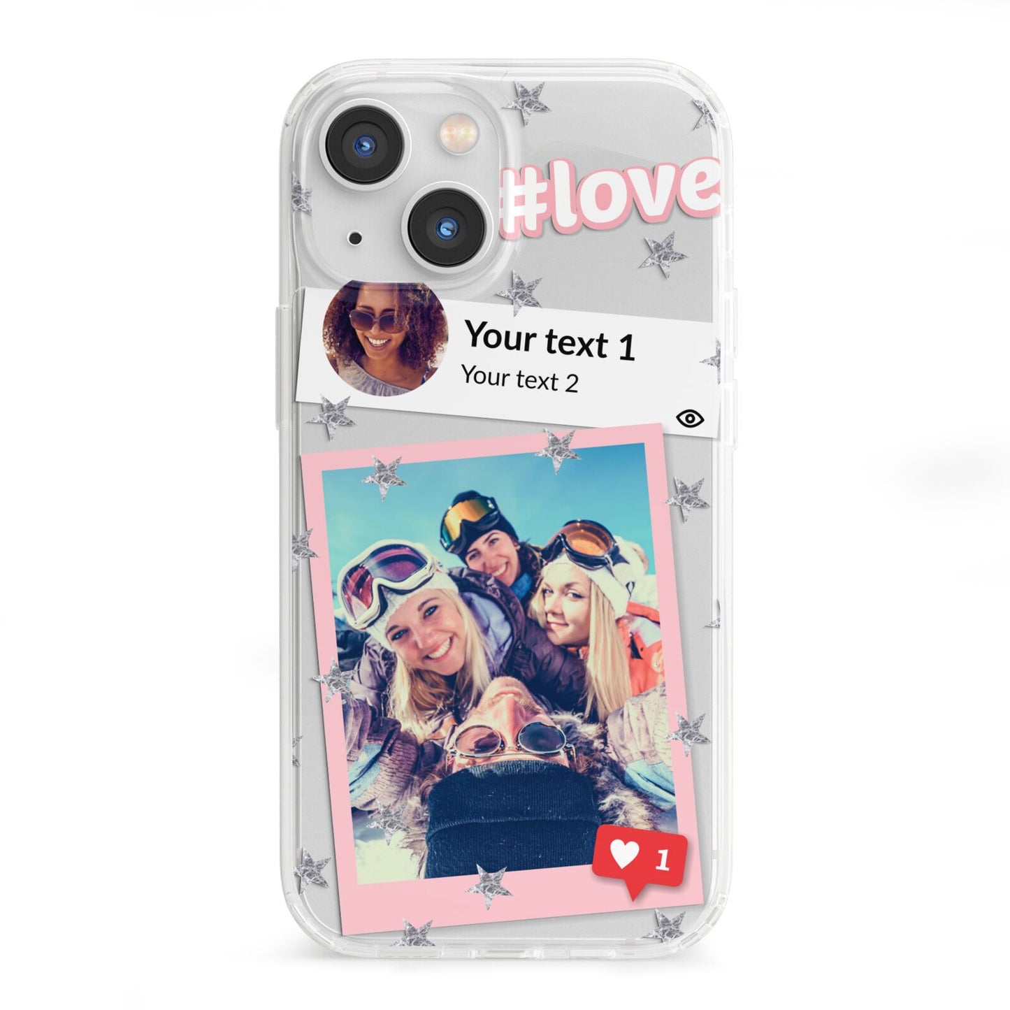 Starry Social Media Photo Montage Upload with Text iPhone 13 Mini Clear Bumper Case