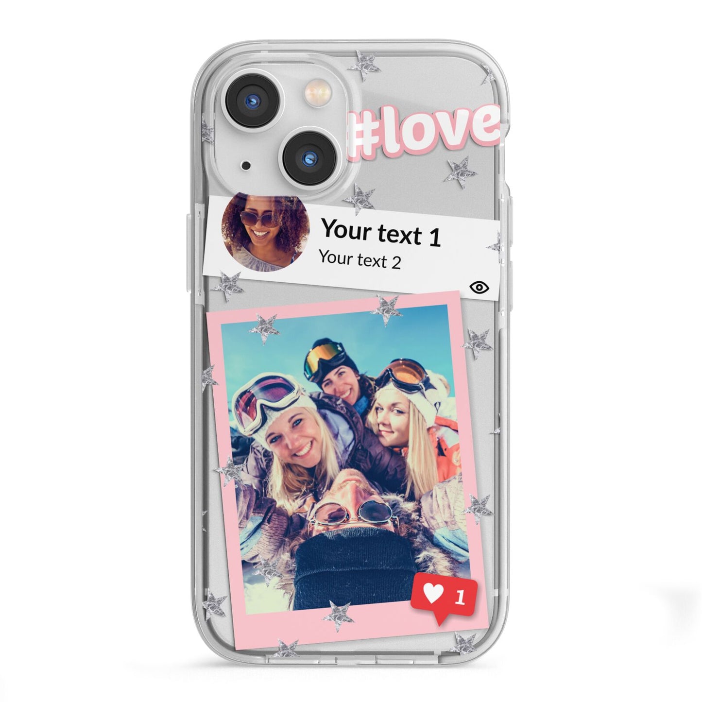 Starry Social Media Photo Montage Upload with Text iPhone 13 Mini TPU Impact Case with White Edges