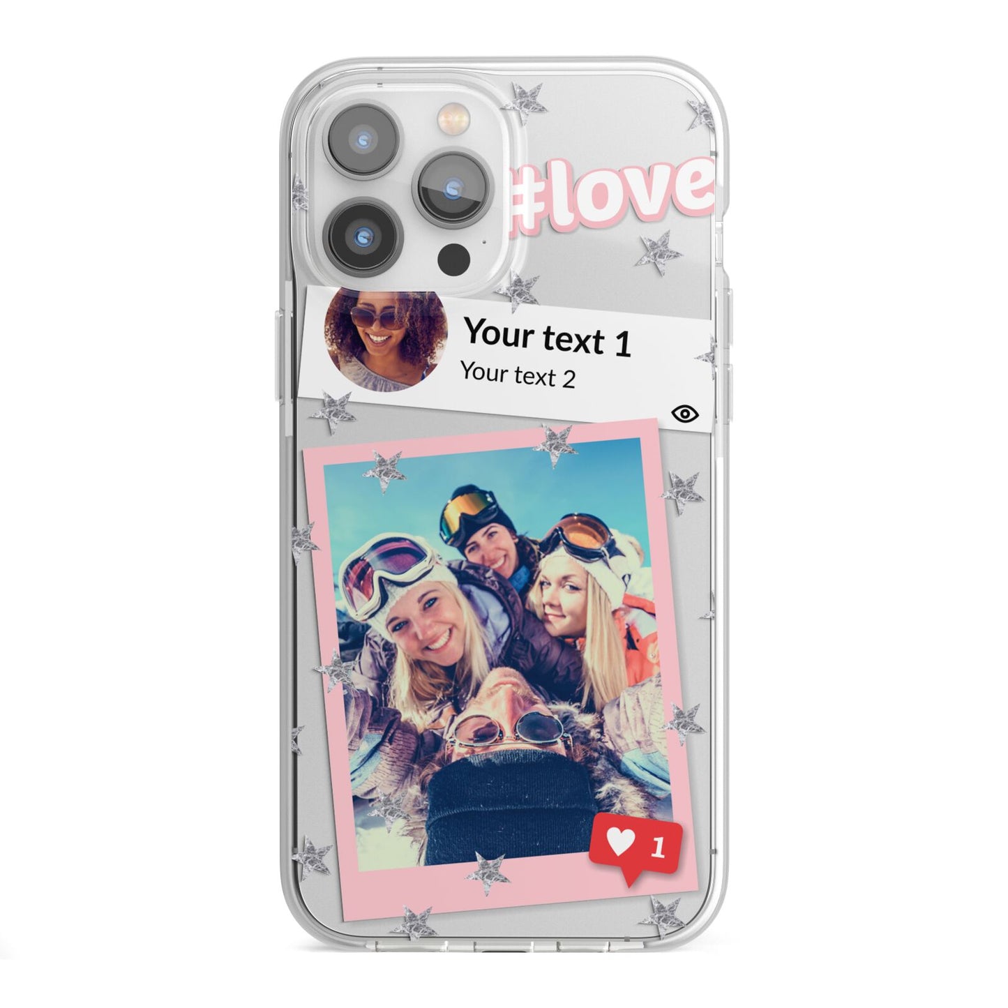 Starry Social Media Photo Montage Upload with Text iPhone 13 Pro Max TPU Impact Case with White Edges