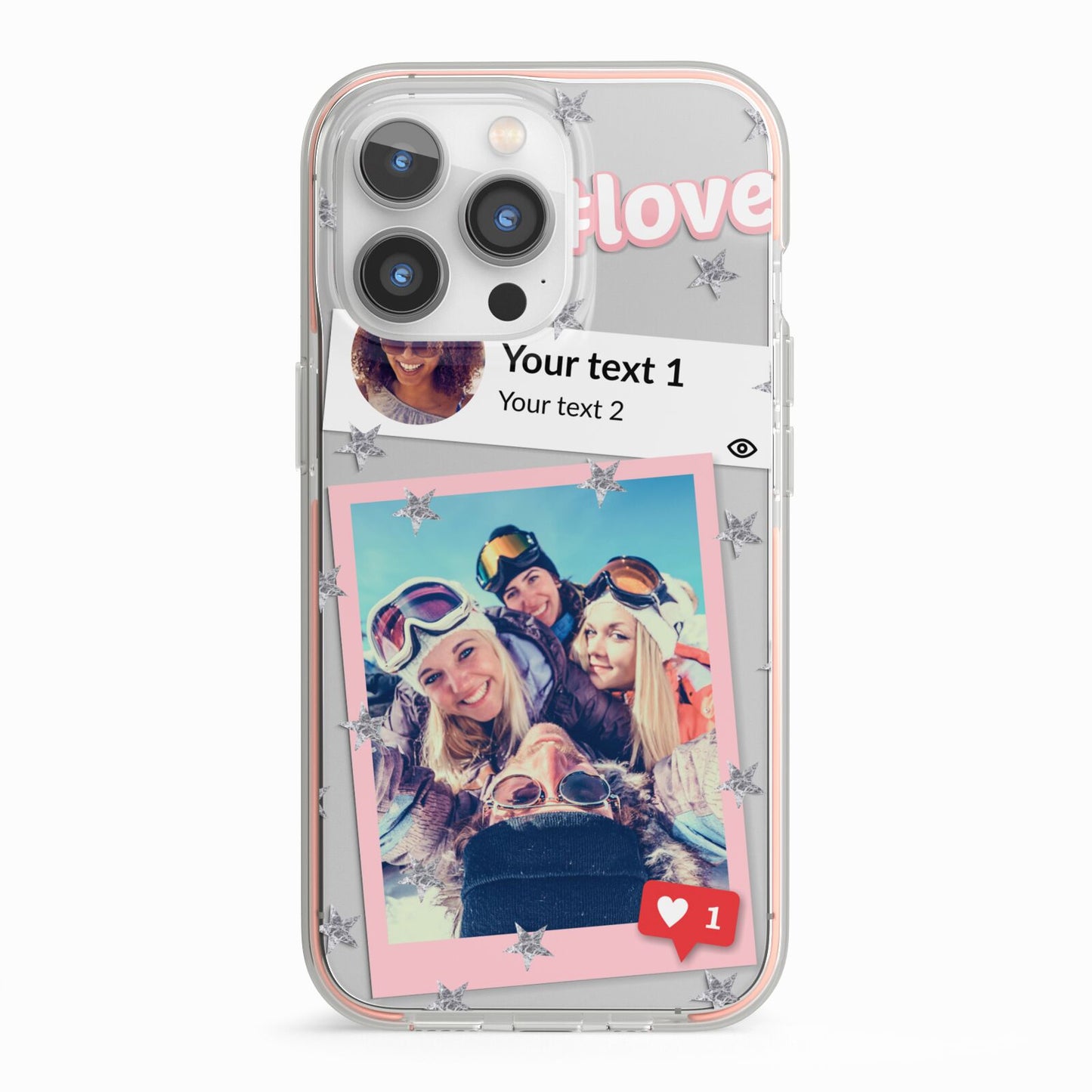 Starry Social Media Photo Montage Upload with Text iPhone 13 Pro TPU Impact Case with Pink Edges