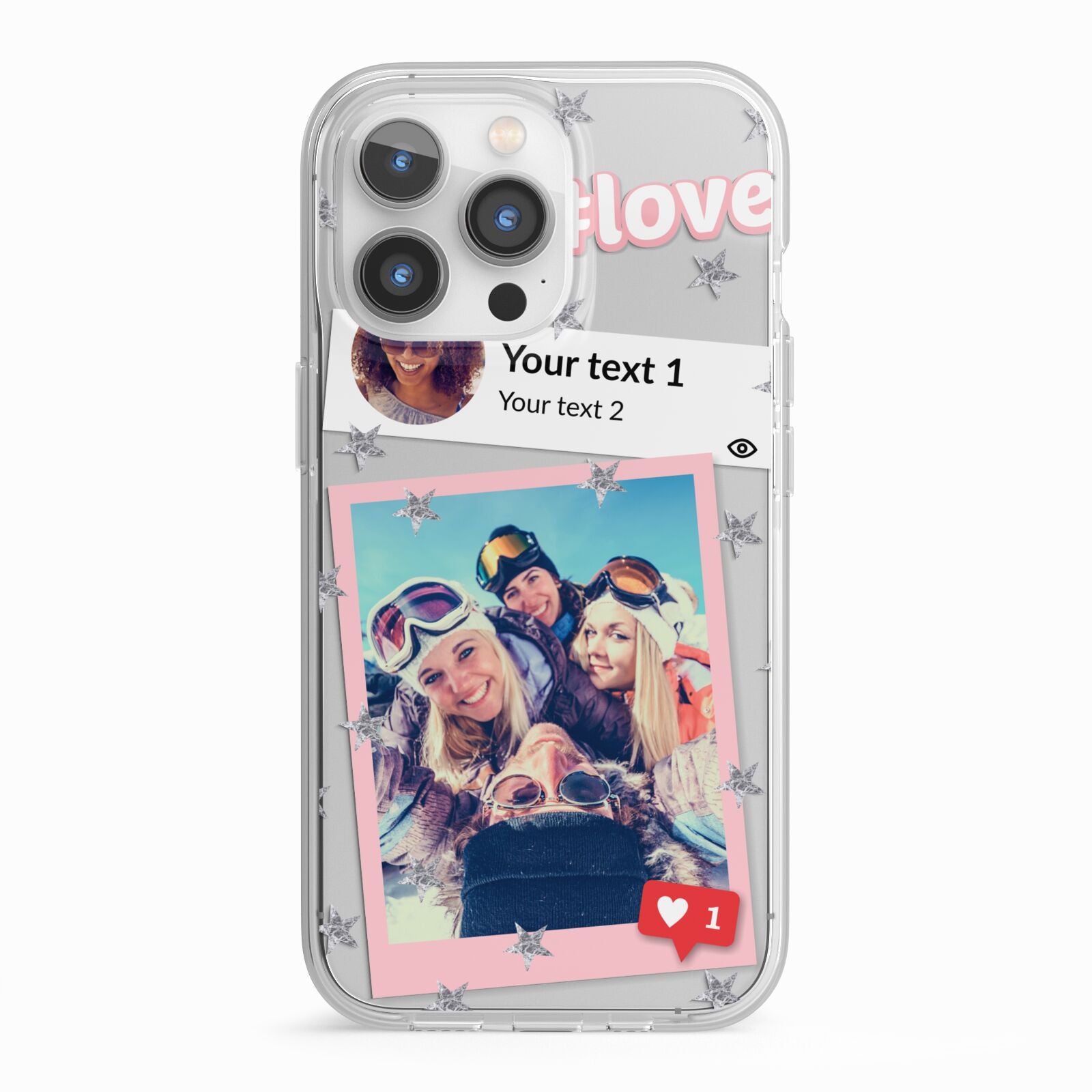 Starry Social Media Photo Montage Upload with Text iPhone 13 Pro TPU Impact Case with White Edges