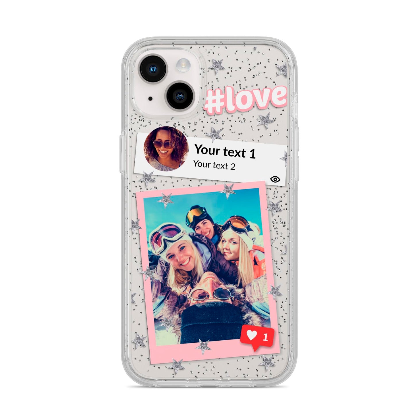 Starry Social Media Photo Montage Upload with Text iPhone 14 Plus Glitter Tough Case Starlight