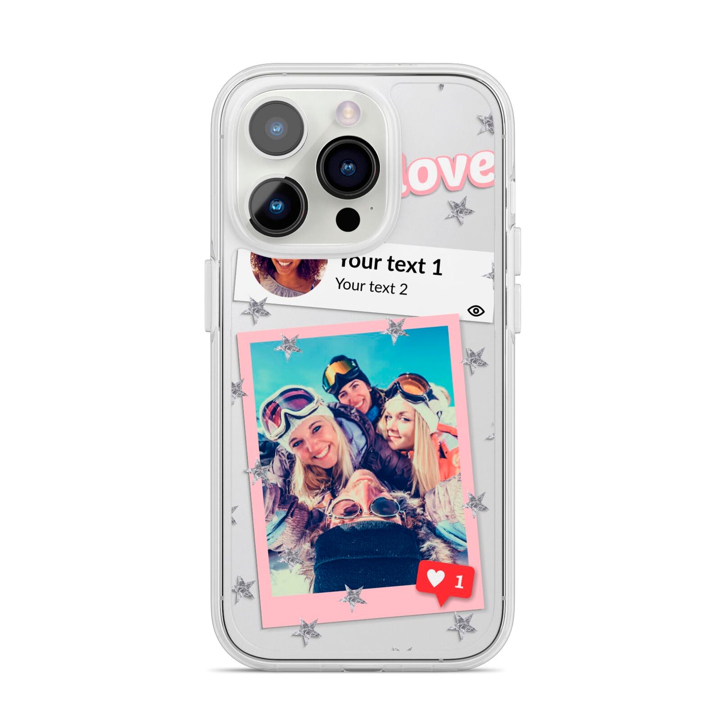 Starry Social Media Photo Montage Upload with Text iPhone 14 Pro Clear Tough Case Silver