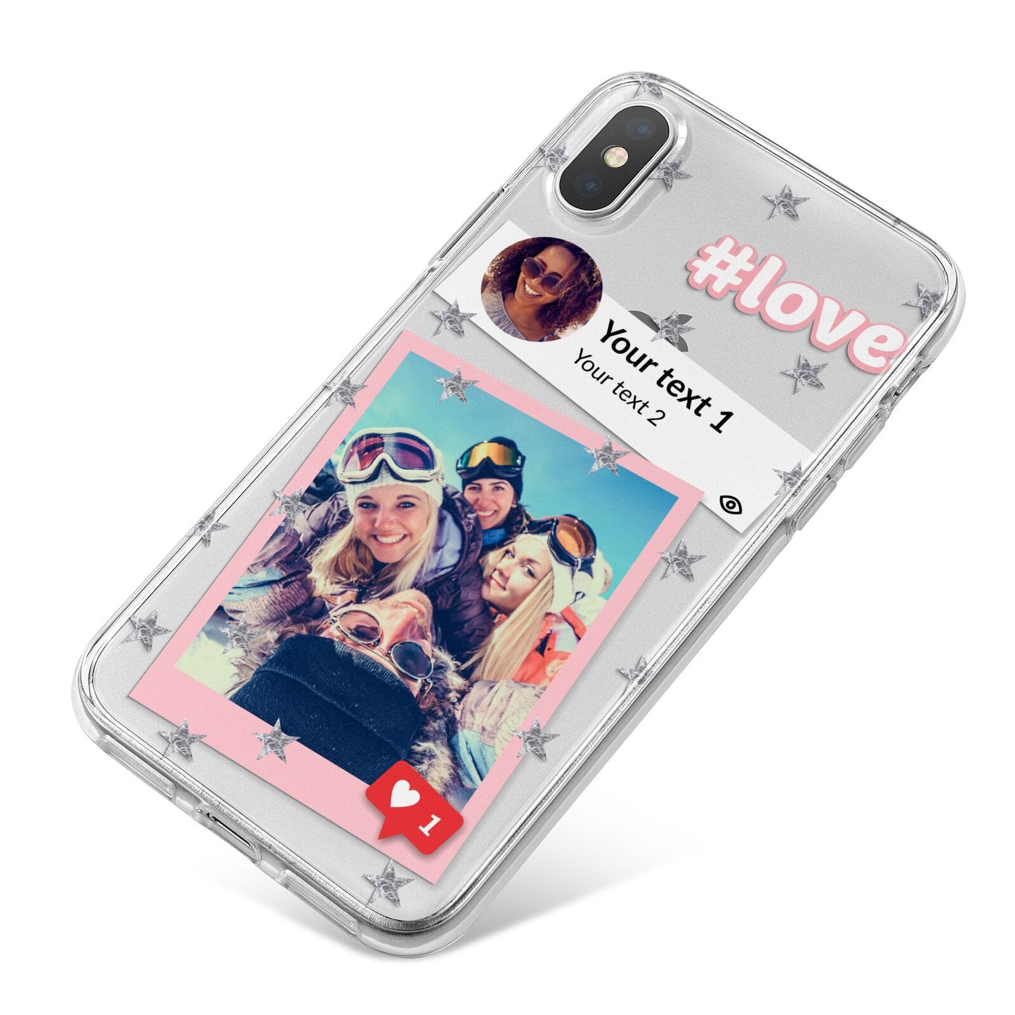 Starry Social Media Photo Montage Upload with Text iPhone X Bumper Case on Silver iPhone