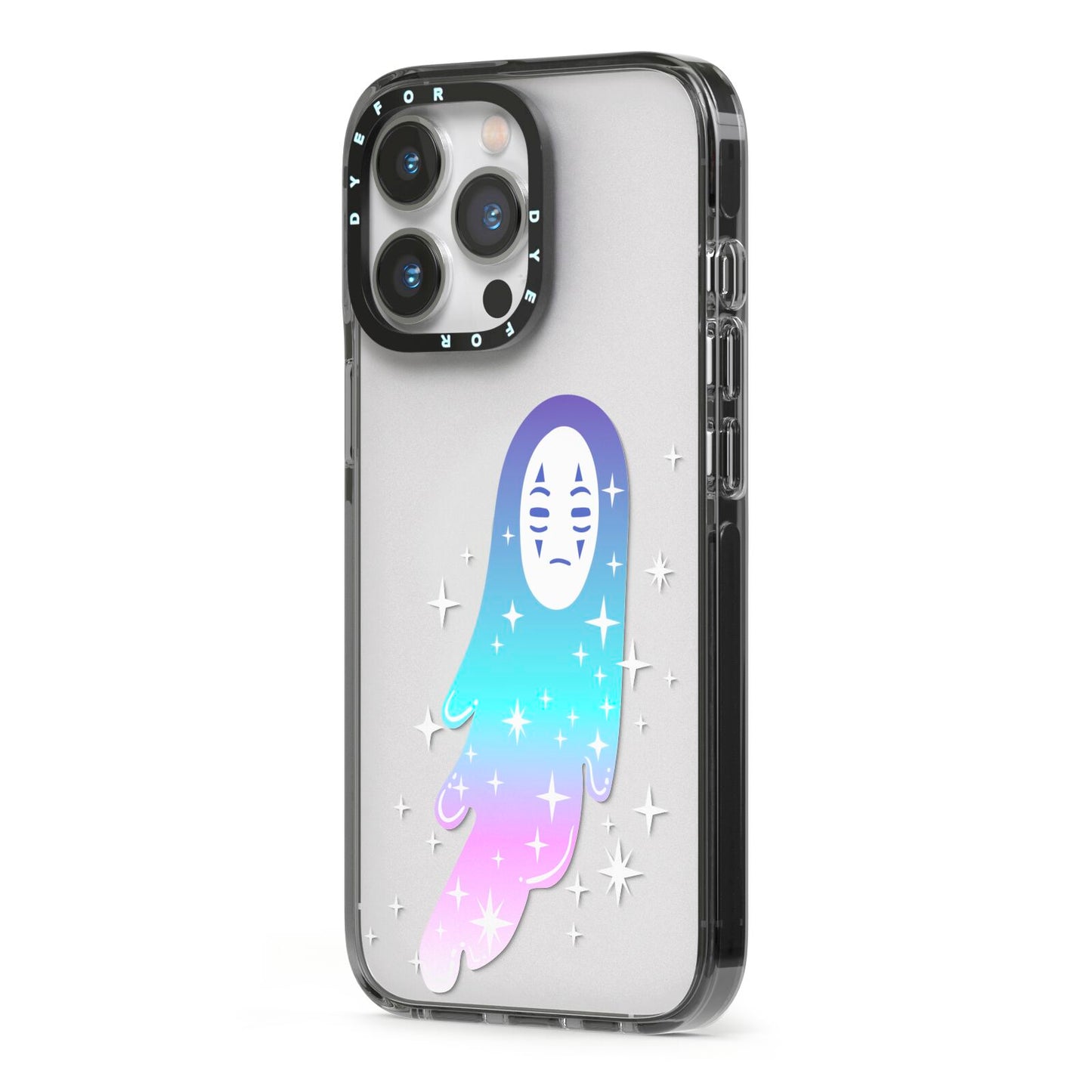 Starry Spectre iPhone 13 Pro Black Impact Case Side Angle on Silver phone