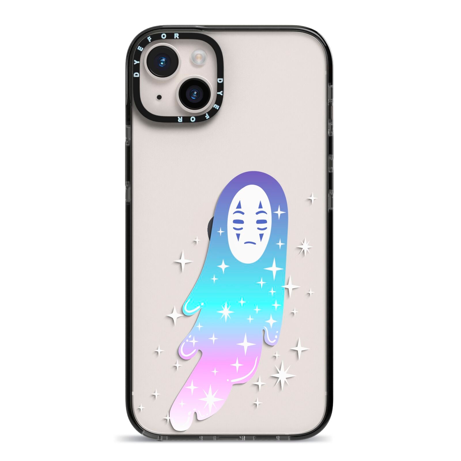Starry Spectre iPhone 14 Plus Black Impact Case on Silver phone