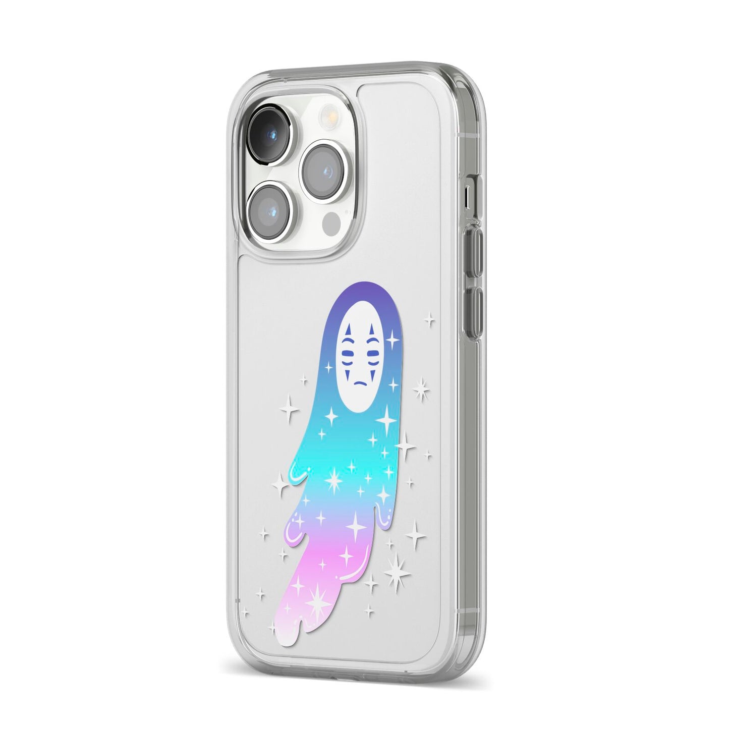 Starry Spectre iPhone 14 Pro Clear Tough Case Silver Angled Image