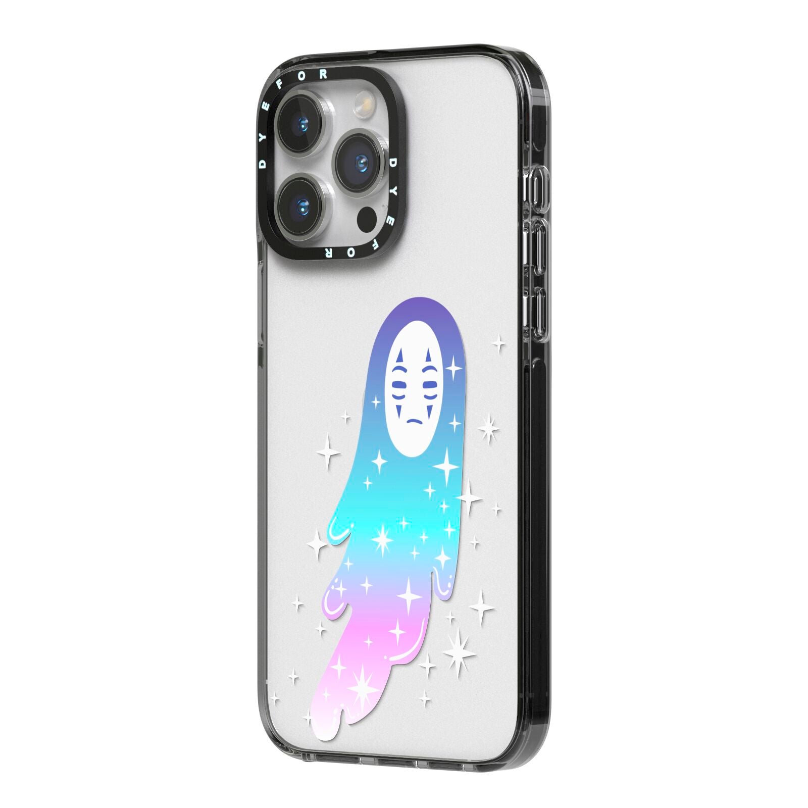 Starry Spectre iPhone 14 Pro Max Black Impact Case Side Angle on Silver phone