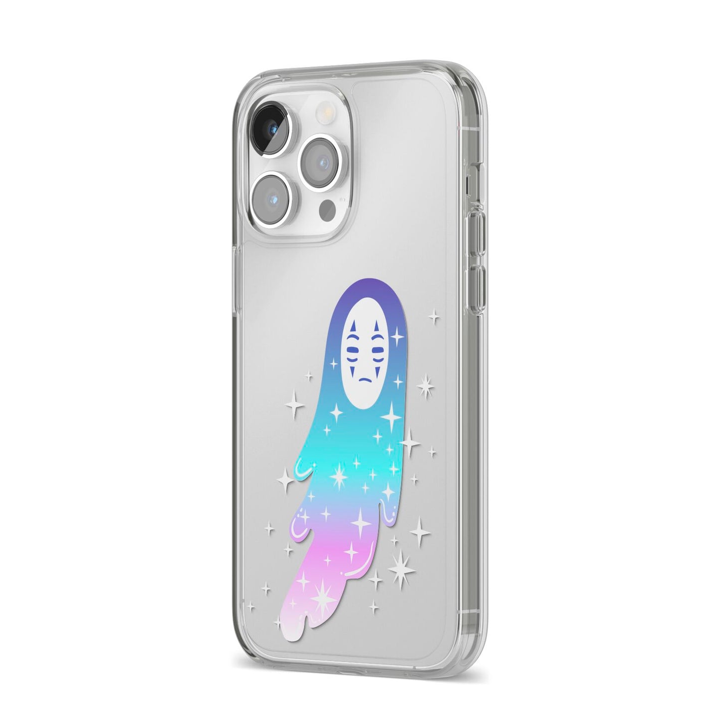 Starry Spectre iPhone 14 Pro Max Clear Tough Case Silver Angled Image