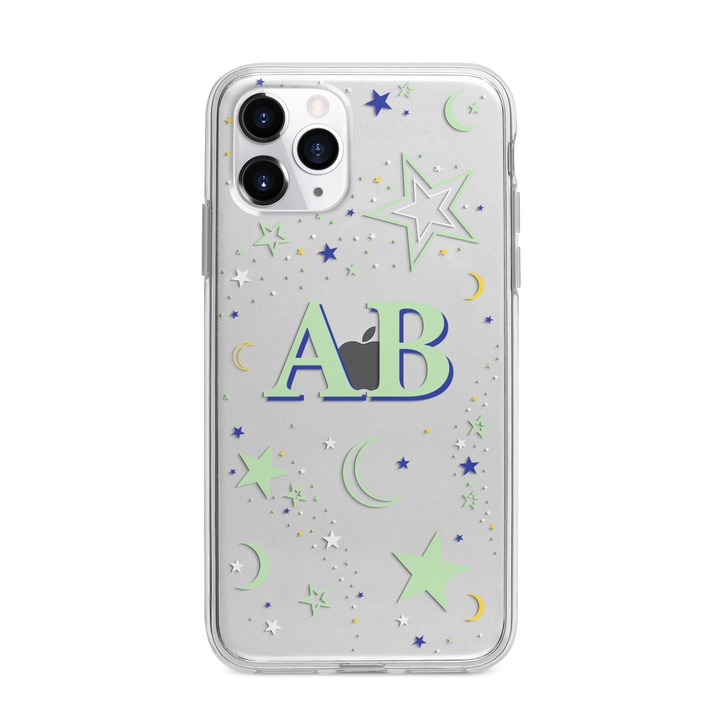 Stars and Moon Personalised Apple iPhone 11 Pro Max in Silver with Bumper Case