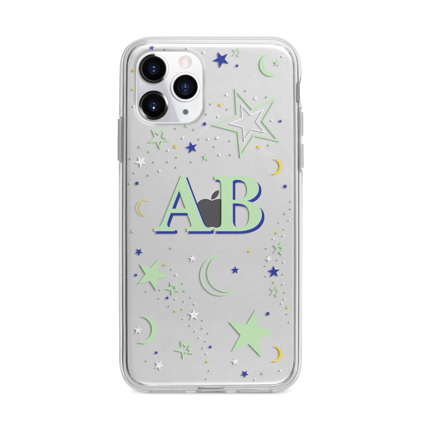 Stars and Moon Personalised Apple iPhone 11 Pro in Silver with Bumper Case