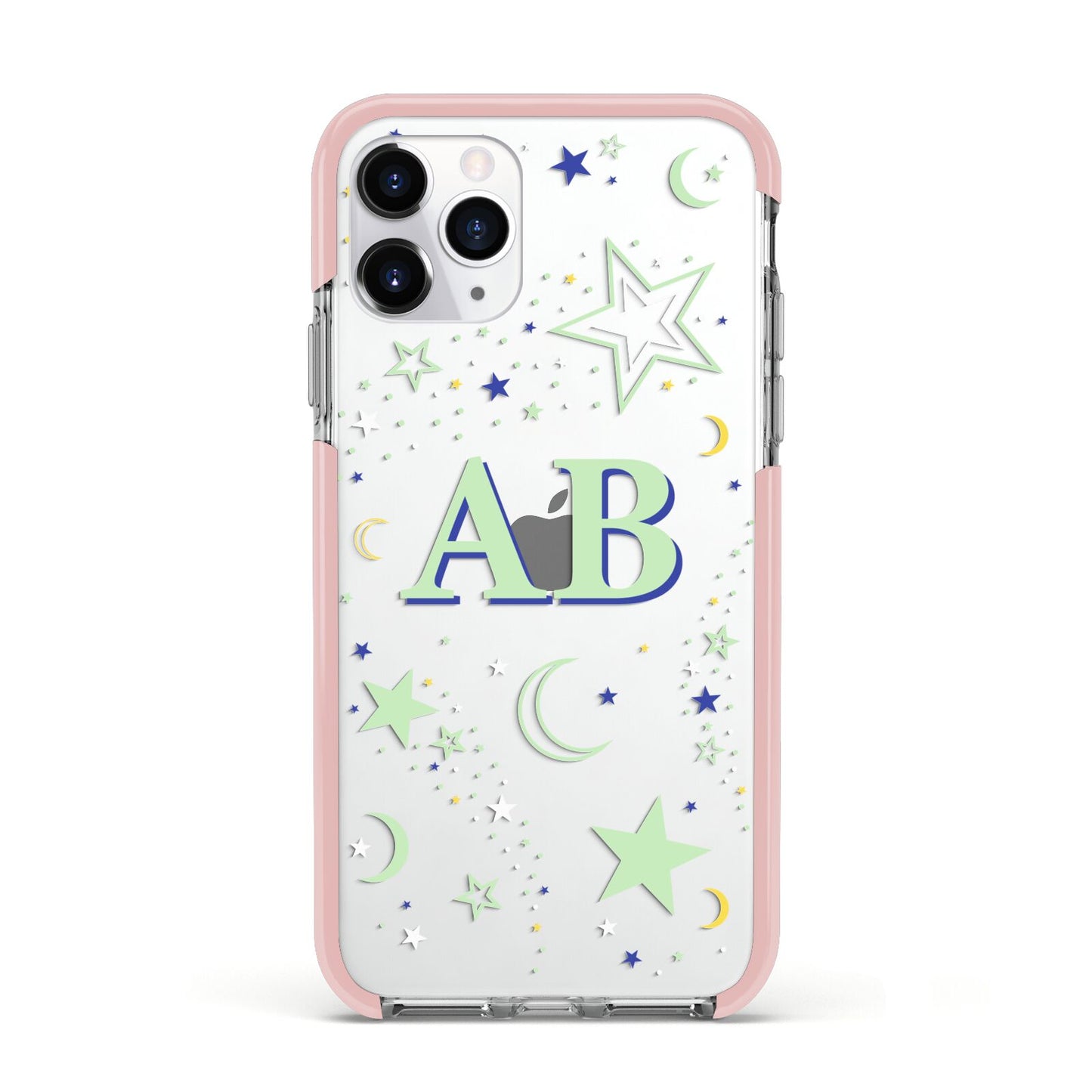 Stars and Moon Personalised Apple iPhone 11 Pro in Silver with Pink Impact Case